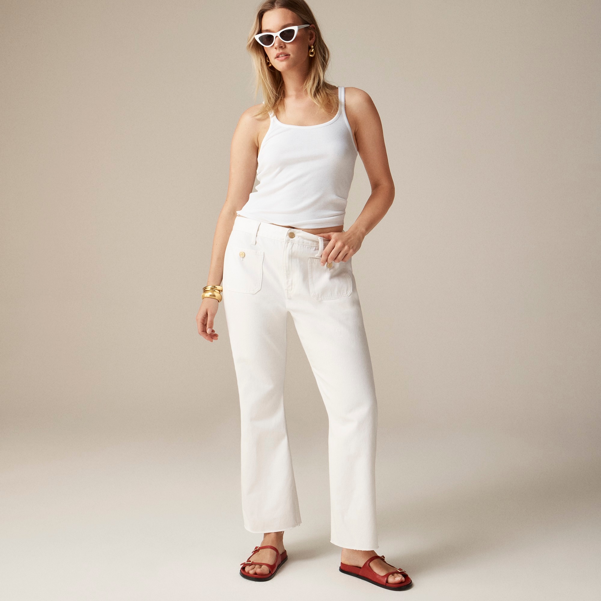  Sailor mid-rise relaxed demi-boot jean in white