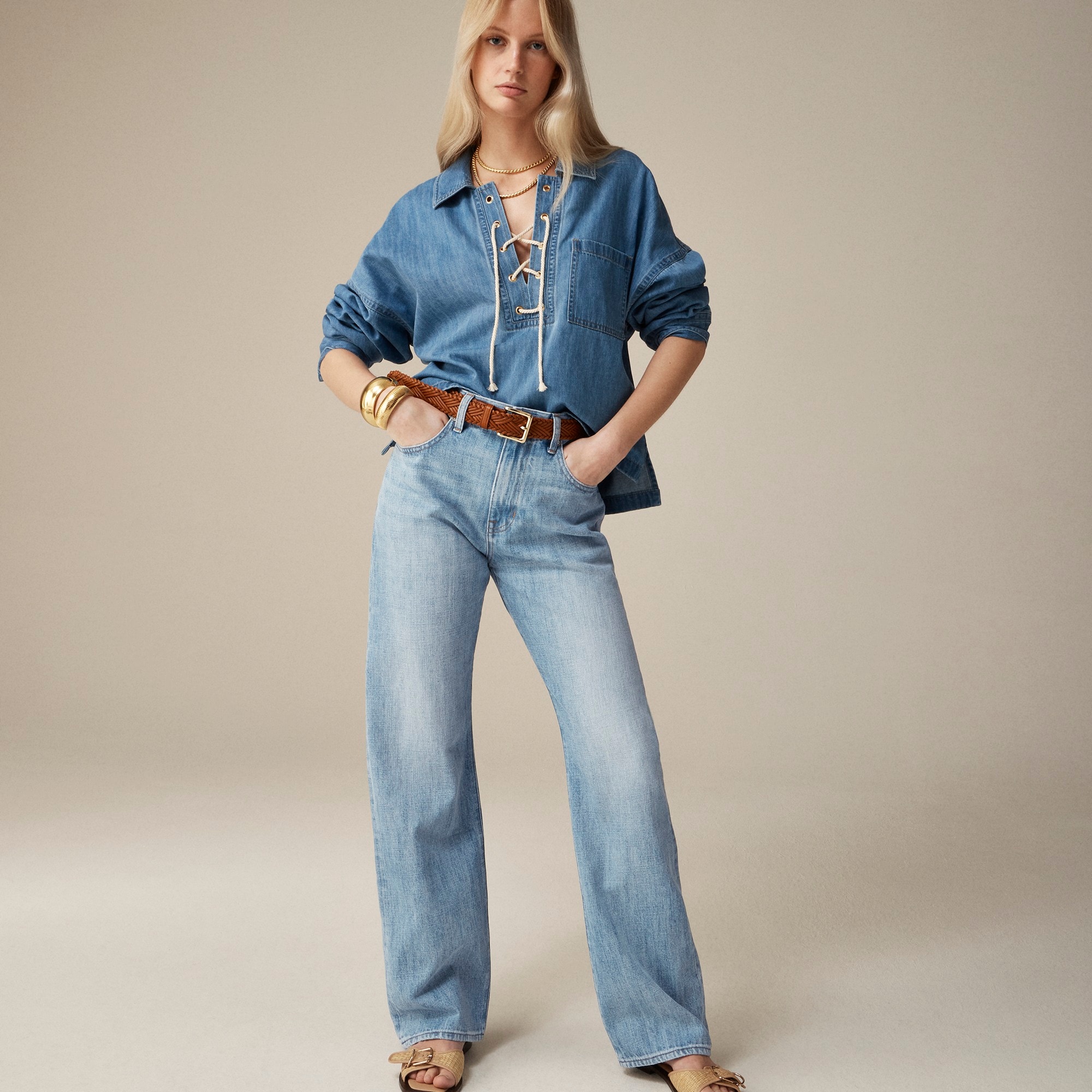 j.crew: point sur loose straight jean in clear skies wash for women