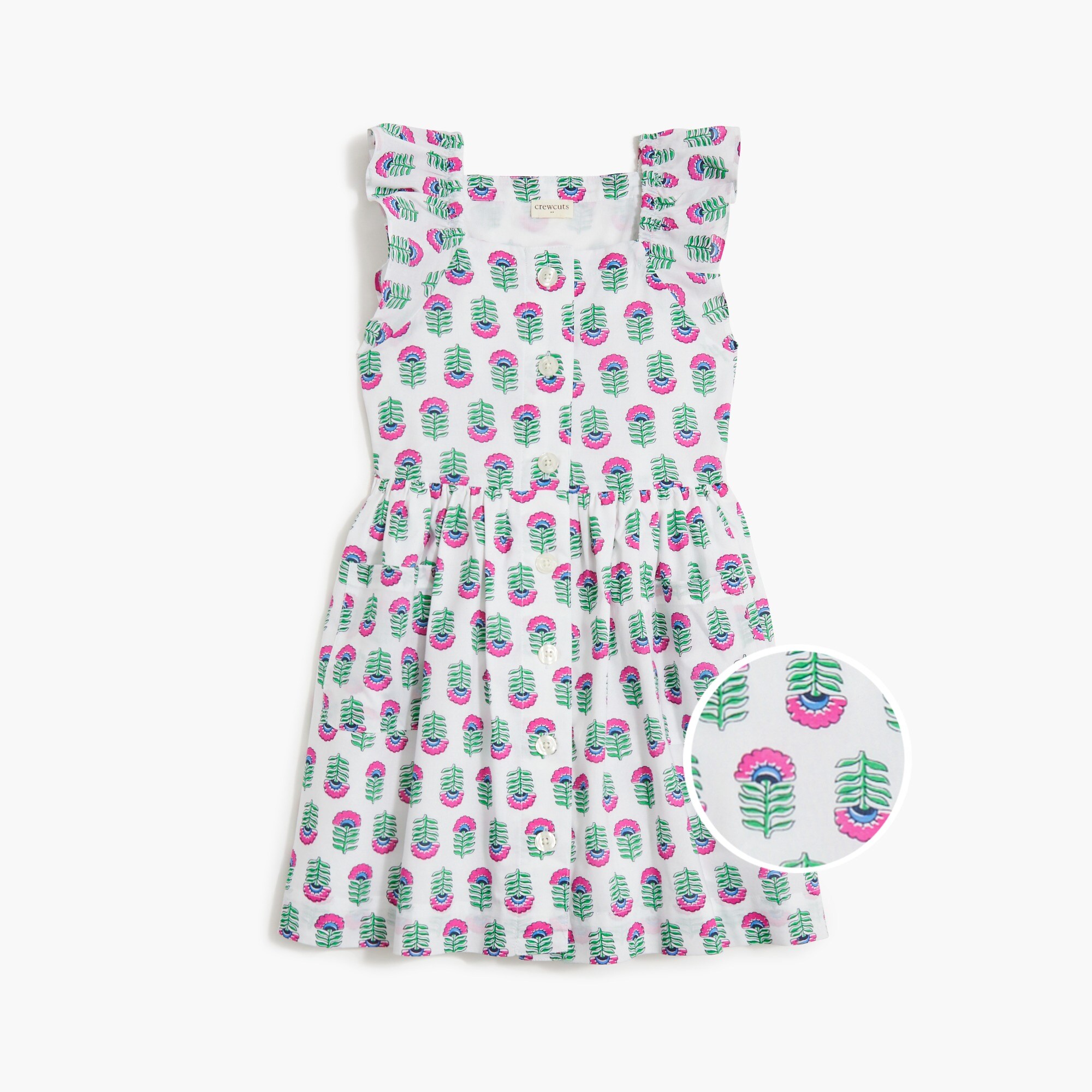 Girls' button-front block-print dress