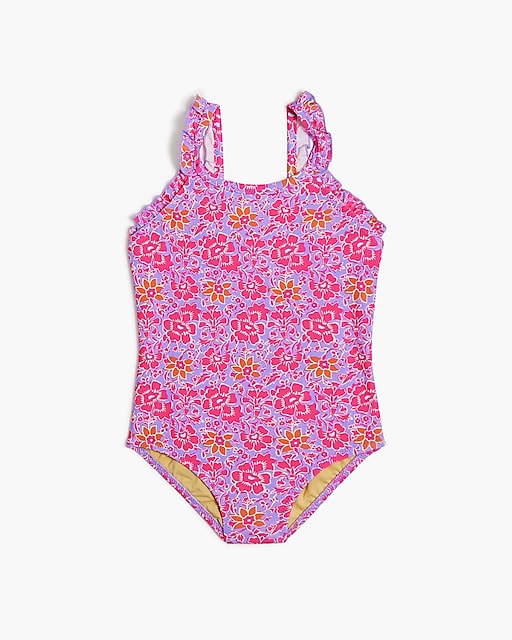 girls Girls' floral ruffle one-piece swimsuit