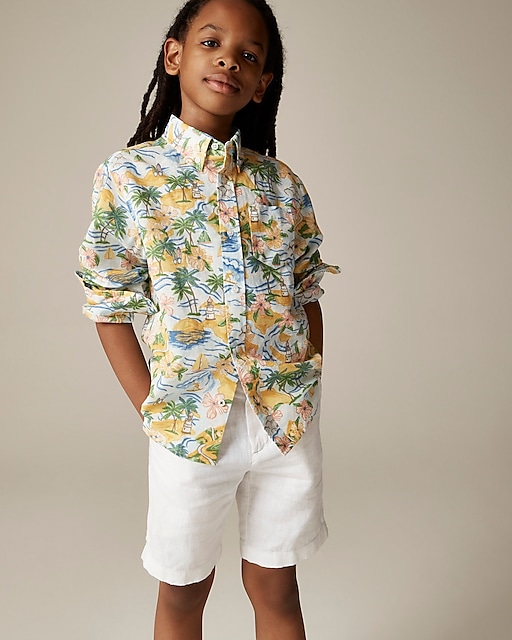 boys Kids' long-sleeve button-down linen shirt with sleeve tabs