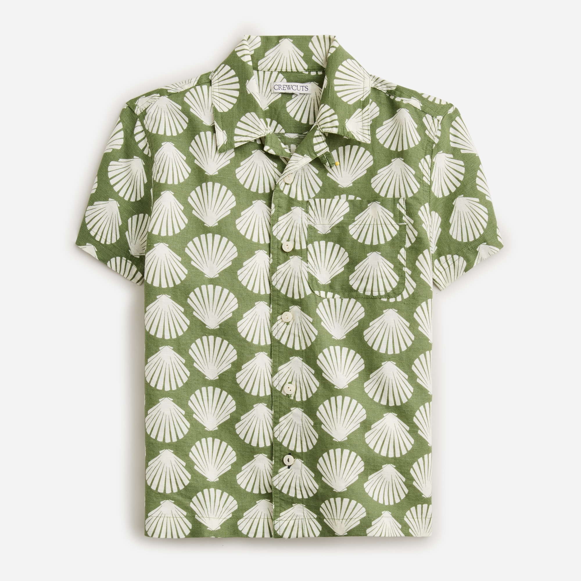 boys Kids' printed short-sleeve camp shirt in linen-cotton blend