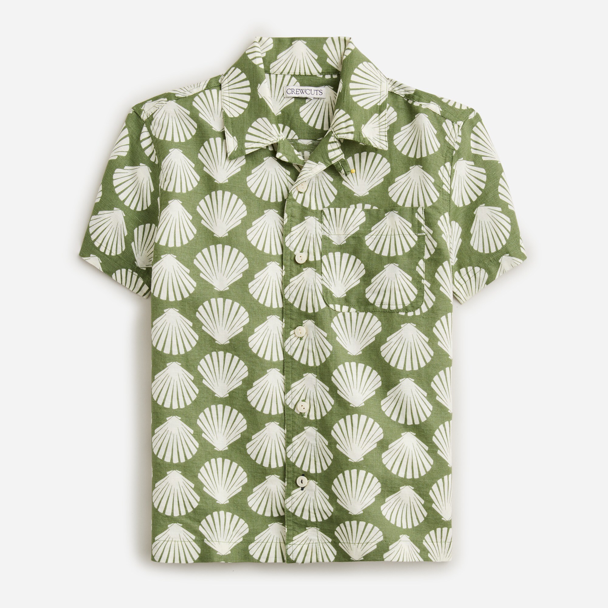  Kids' printed short-sleeve camp shirt in linen-cotton blend