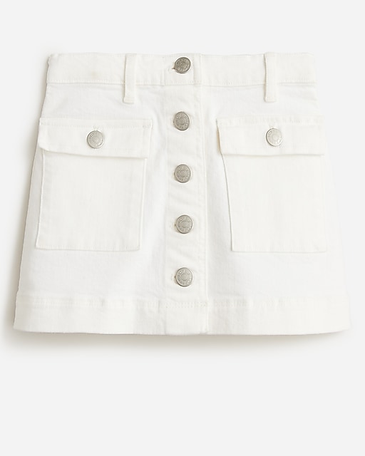 girls Girls' button-front denim mini skirt in white
