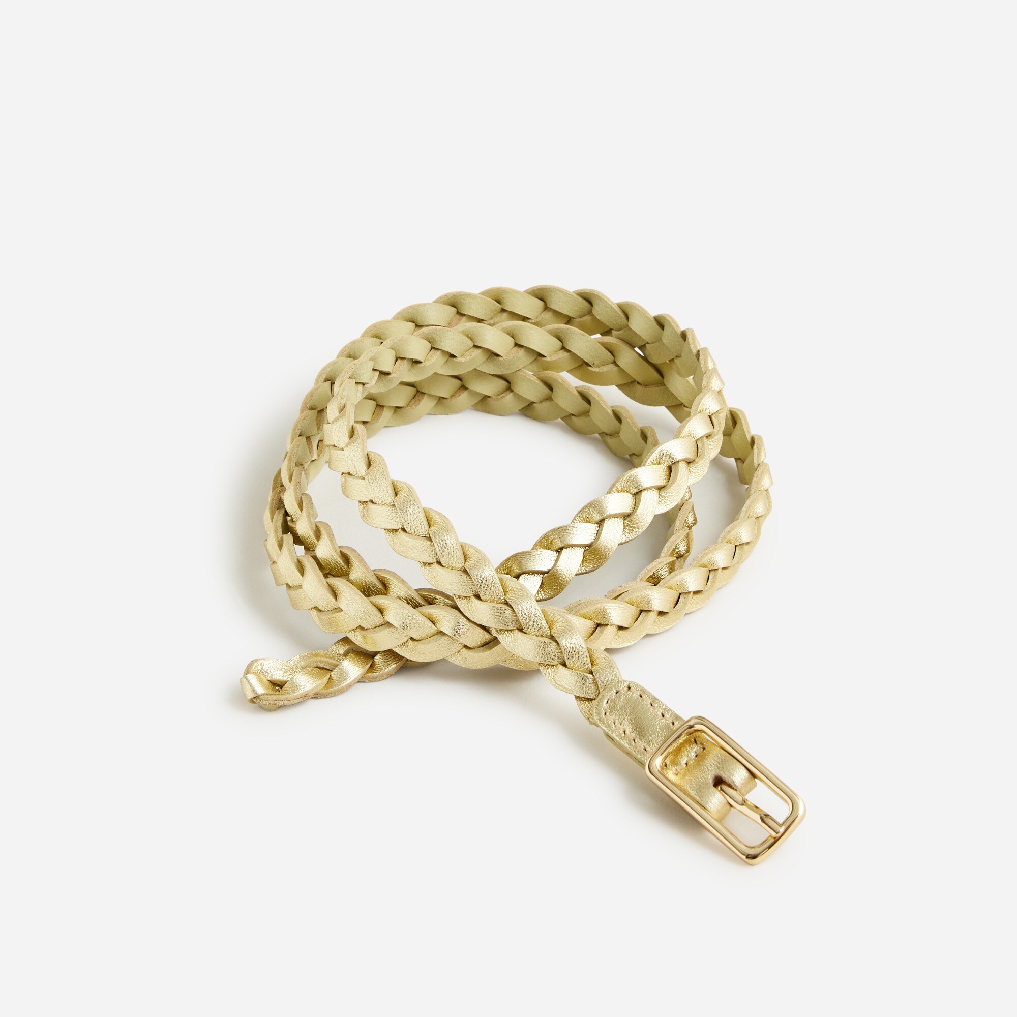Skinny braided belt in Italian metallic leather