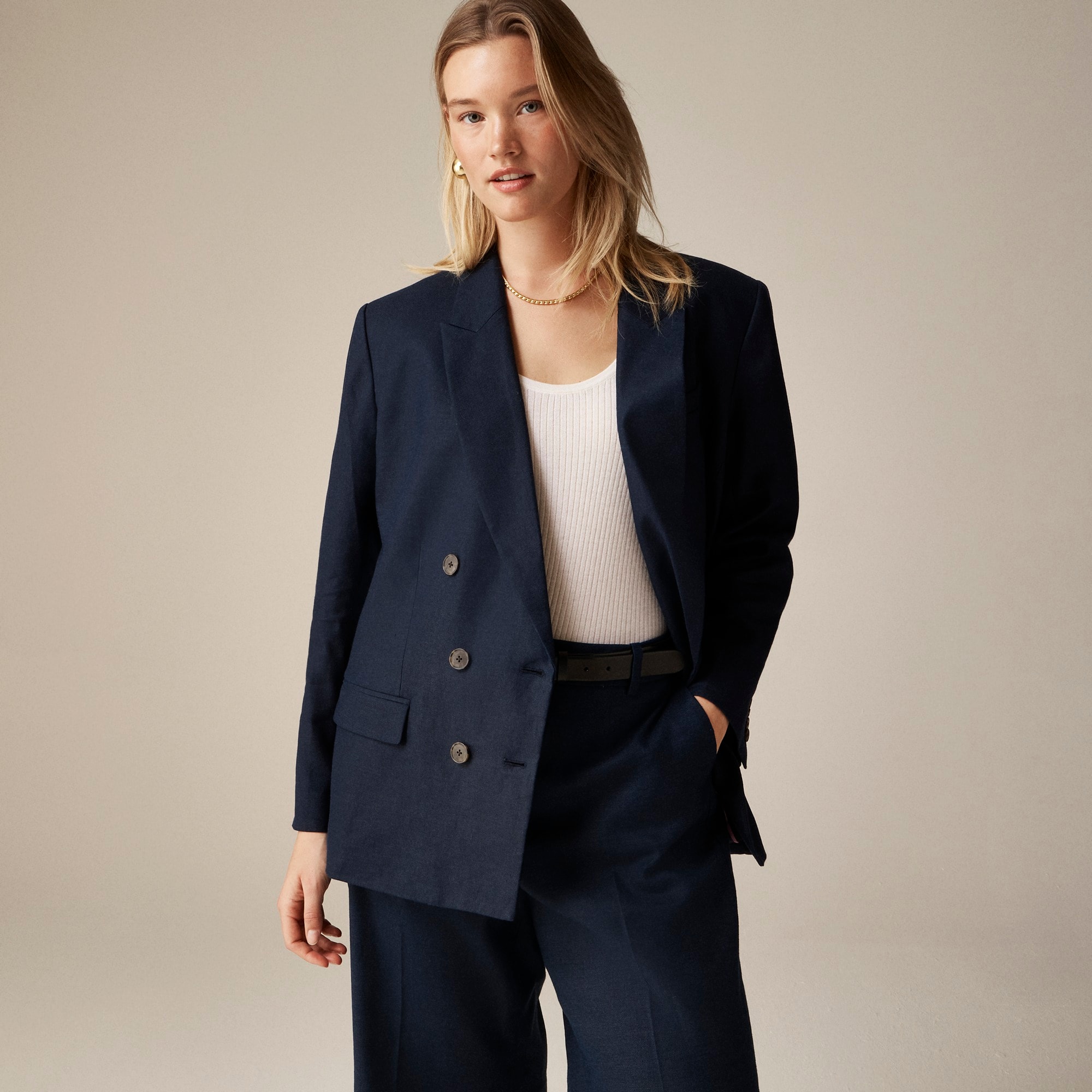 j.crew: double-breasted blazer in stretch linen blend for women
