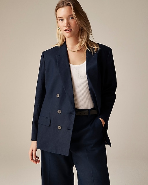 womens Double-breasted blazer in stretch linen blend