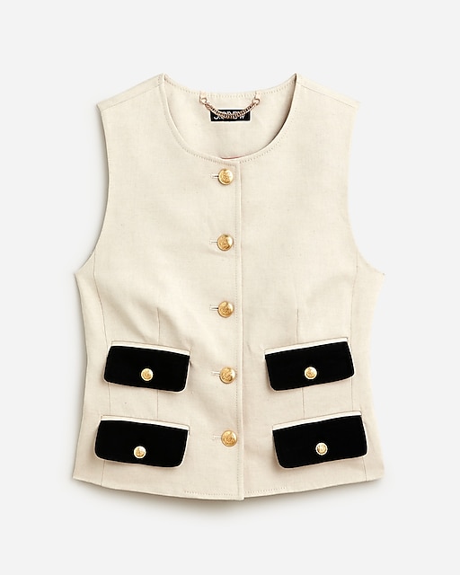 womens Contrast vest in textured linen blend