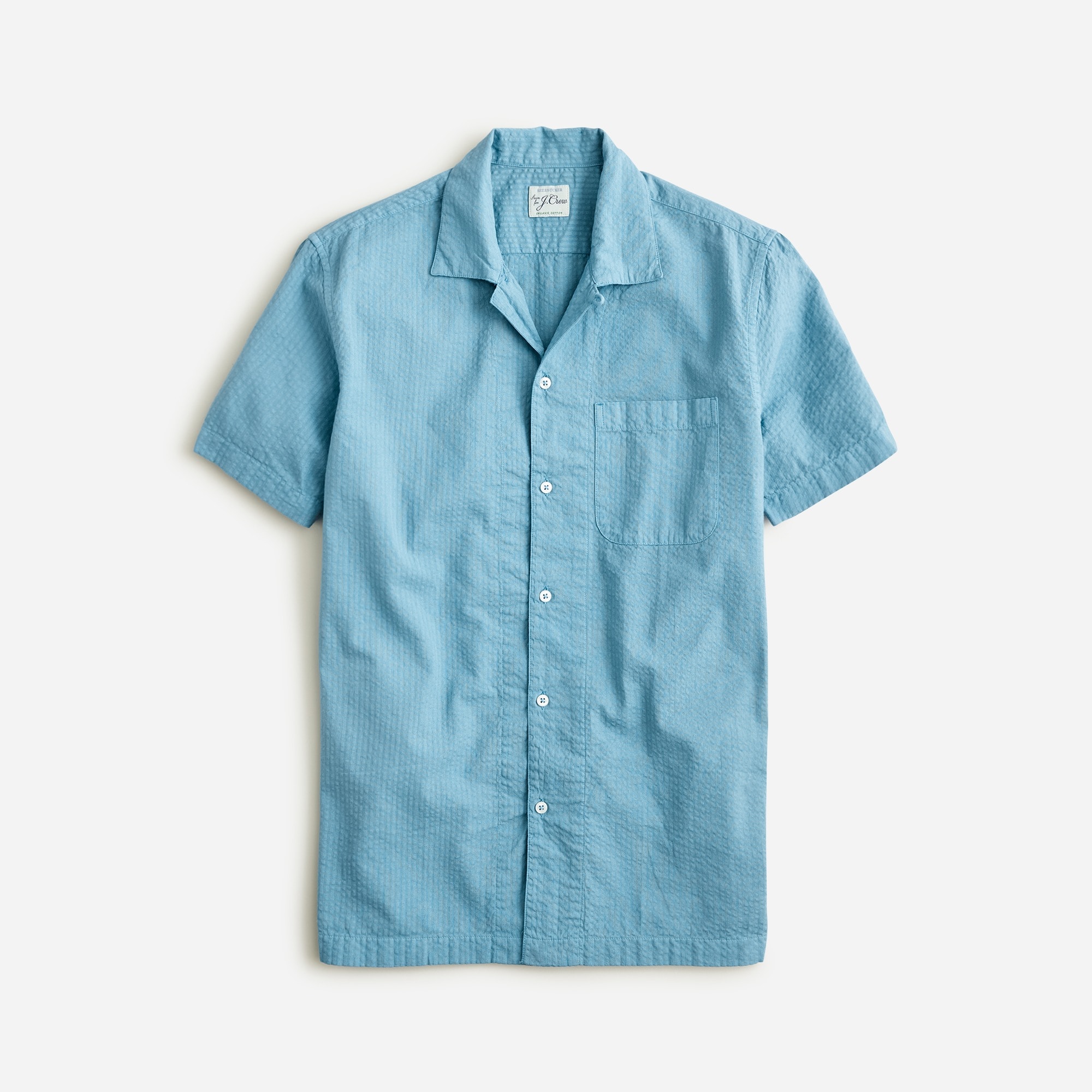 mens Short-sleeve garment-dyed seersucker camp-collar shirt