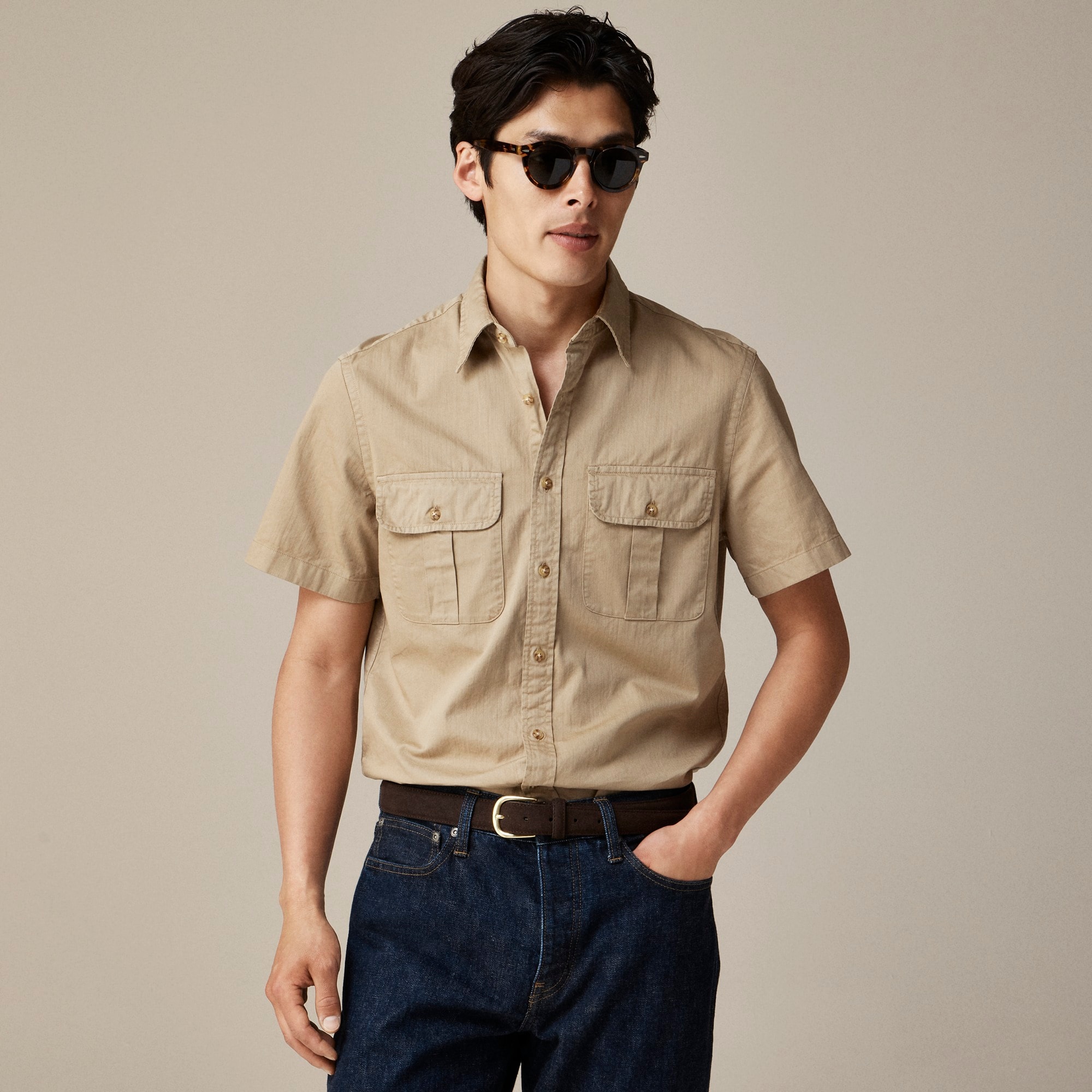 mens Relaxed short-sleeve garment-dyed heritage twill shirt
