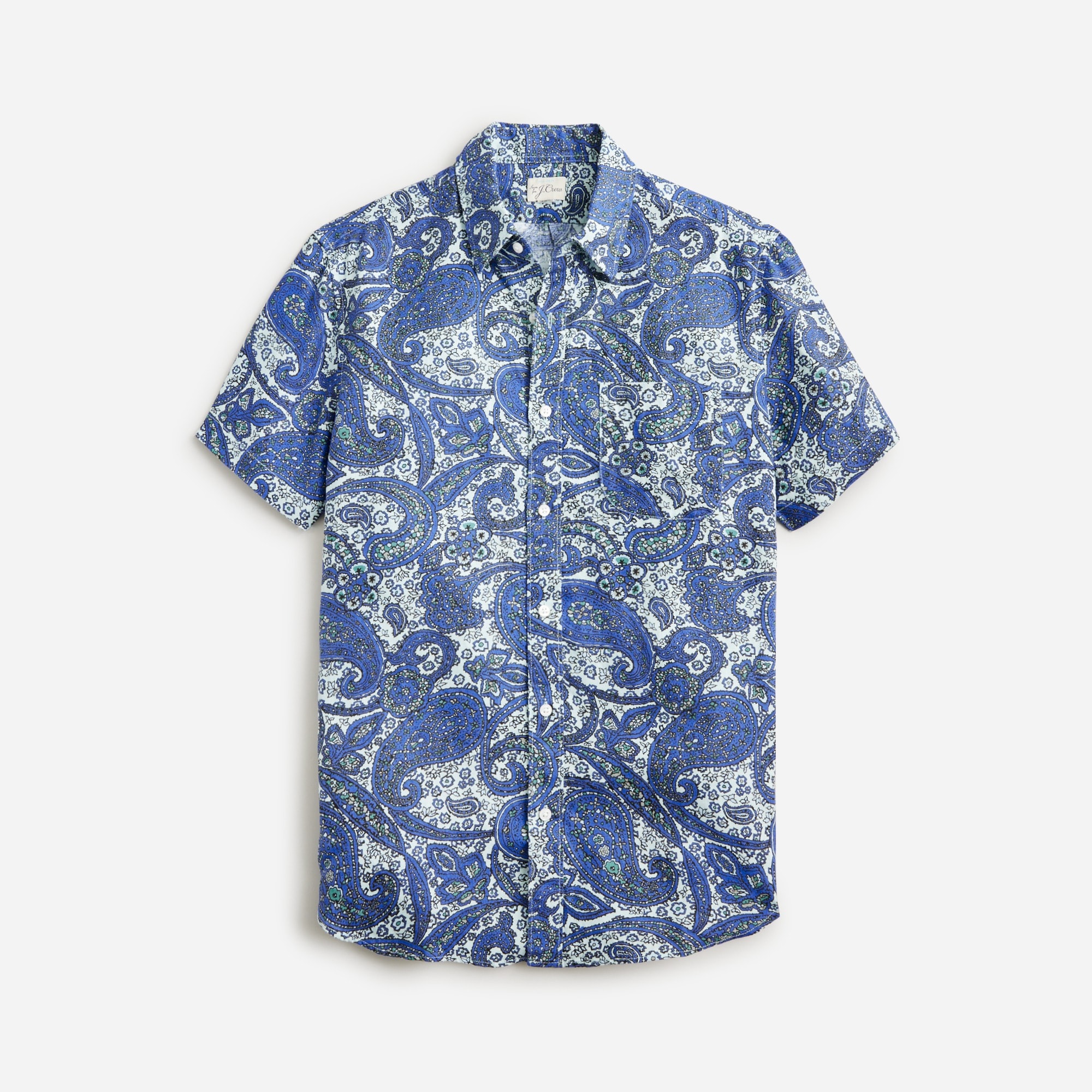 mens Short-sleeve linen shirt with point collar in print