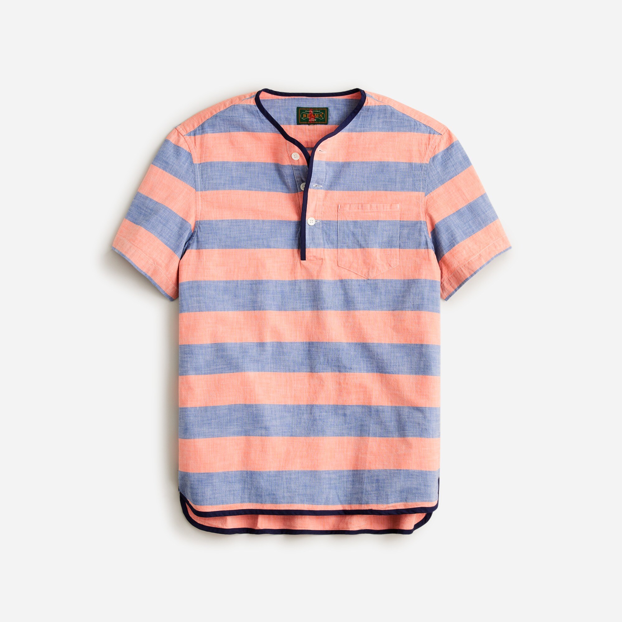 mens BEAMS PLUS X J.Crew short-sleeve chambray popover shirt in stripe