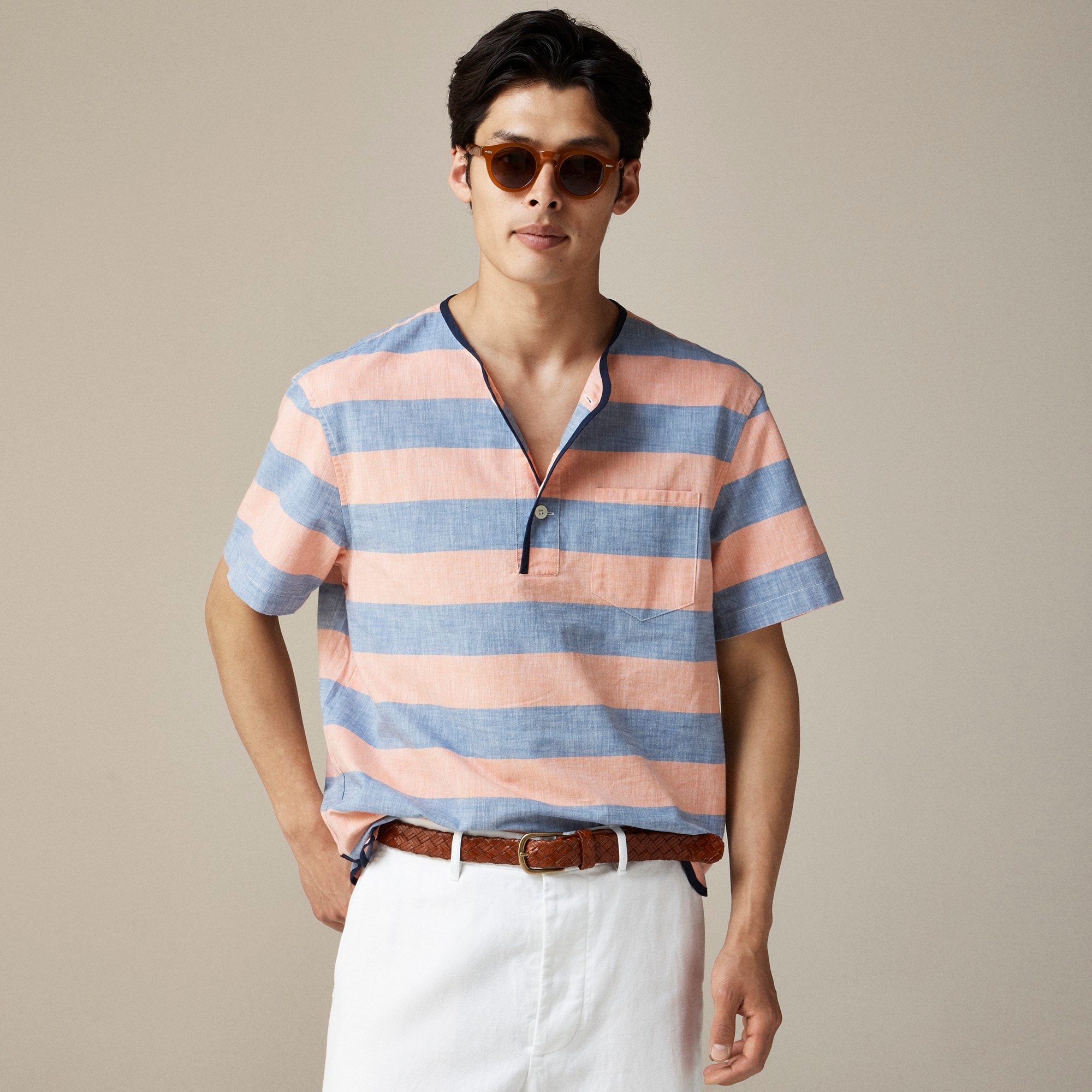  BEAMS PLUS X J.Crew short-sleeve chambray popover shirt in stripe