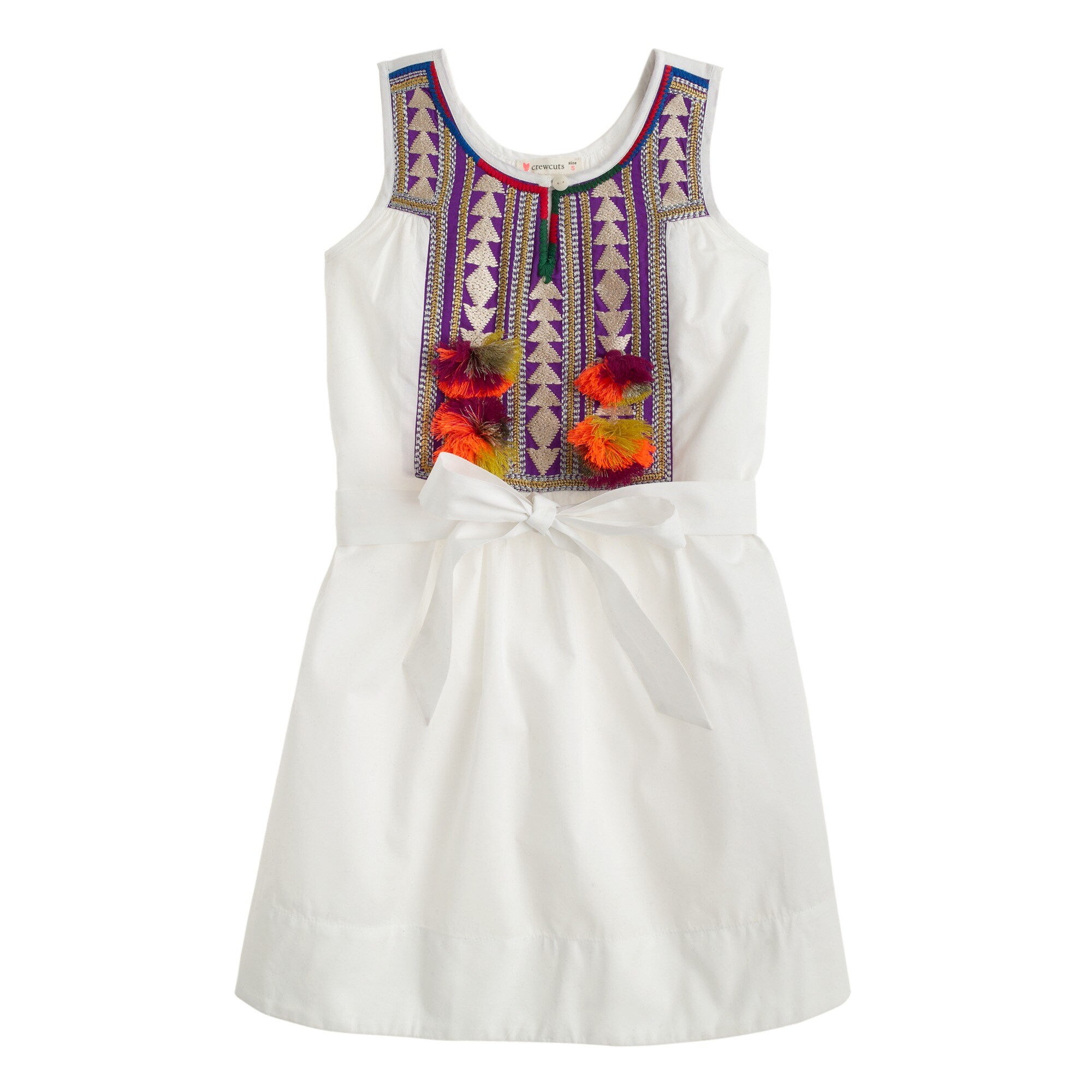 Girls' embroidered bib pom-pom dress : | J.Crew