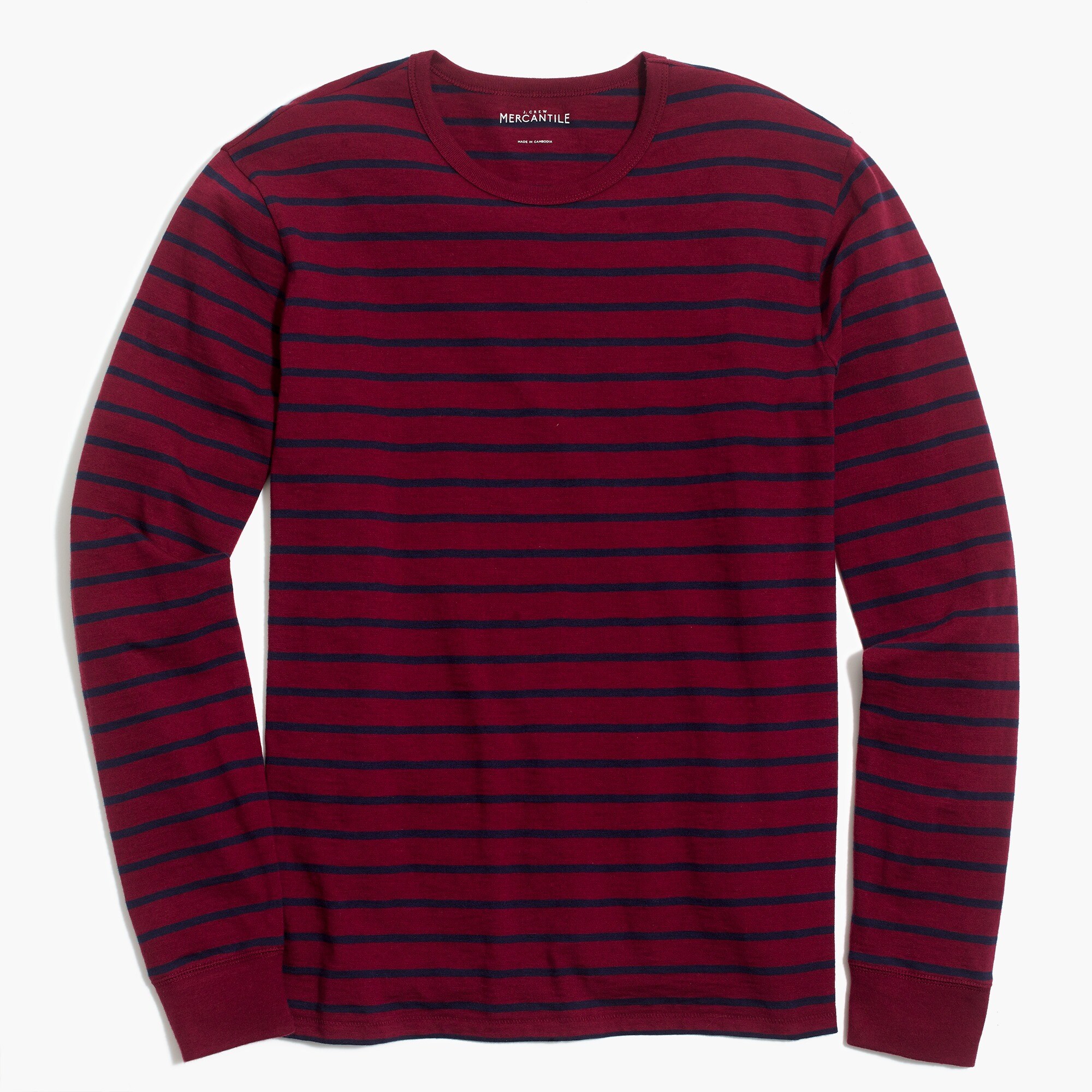 Long-sleeve deck-striped textured cotton tee