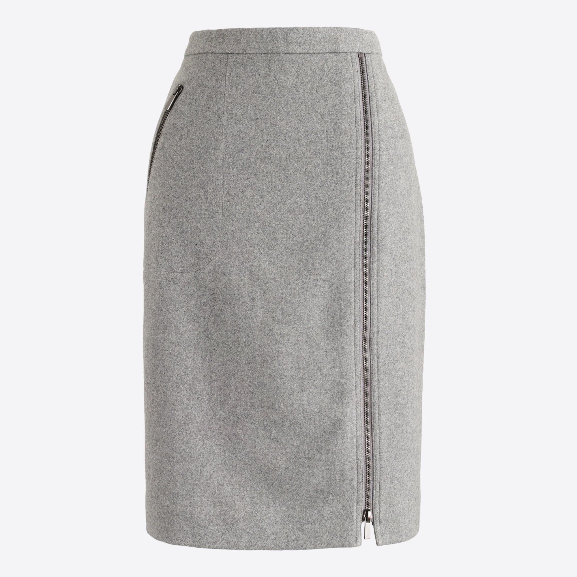 asymmetrical zip pencil skirt in wool for women