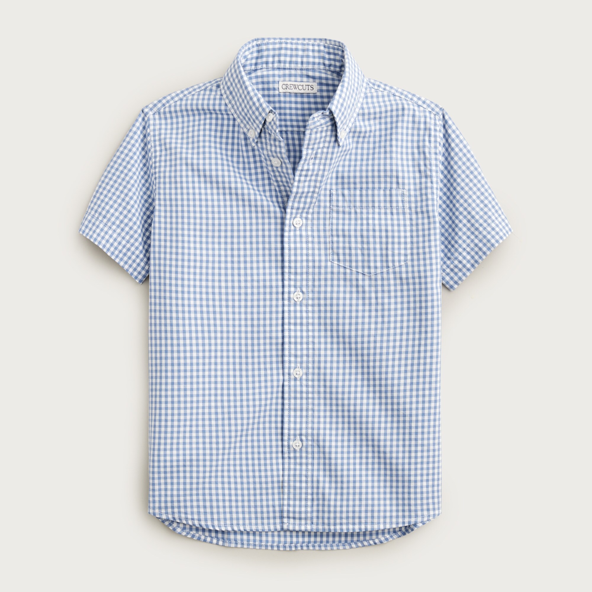 Kids' washed short-sleeve stretch poplin button-down in gingham