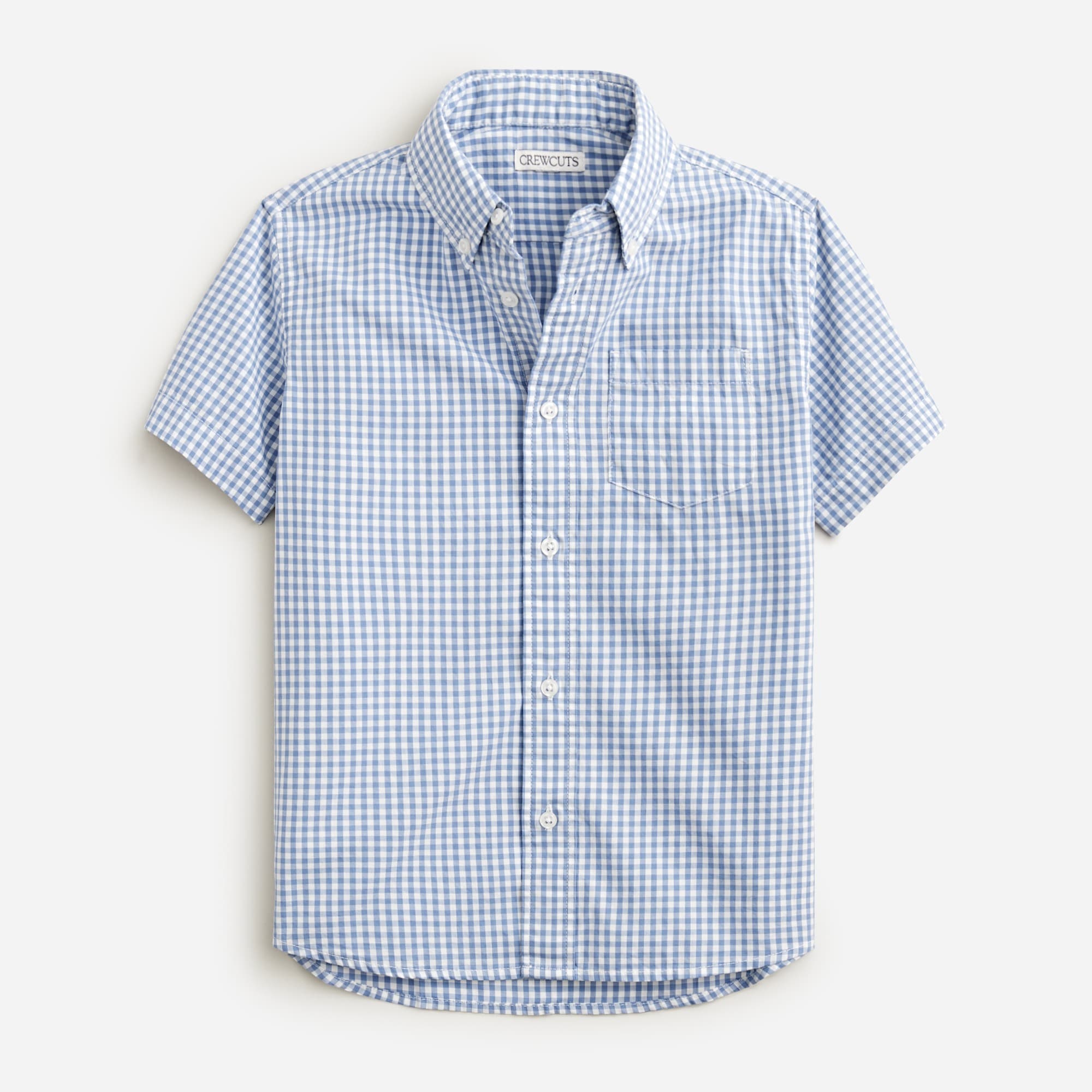  Kids' washed short-sleeve stretch poplin button-down in gingham
