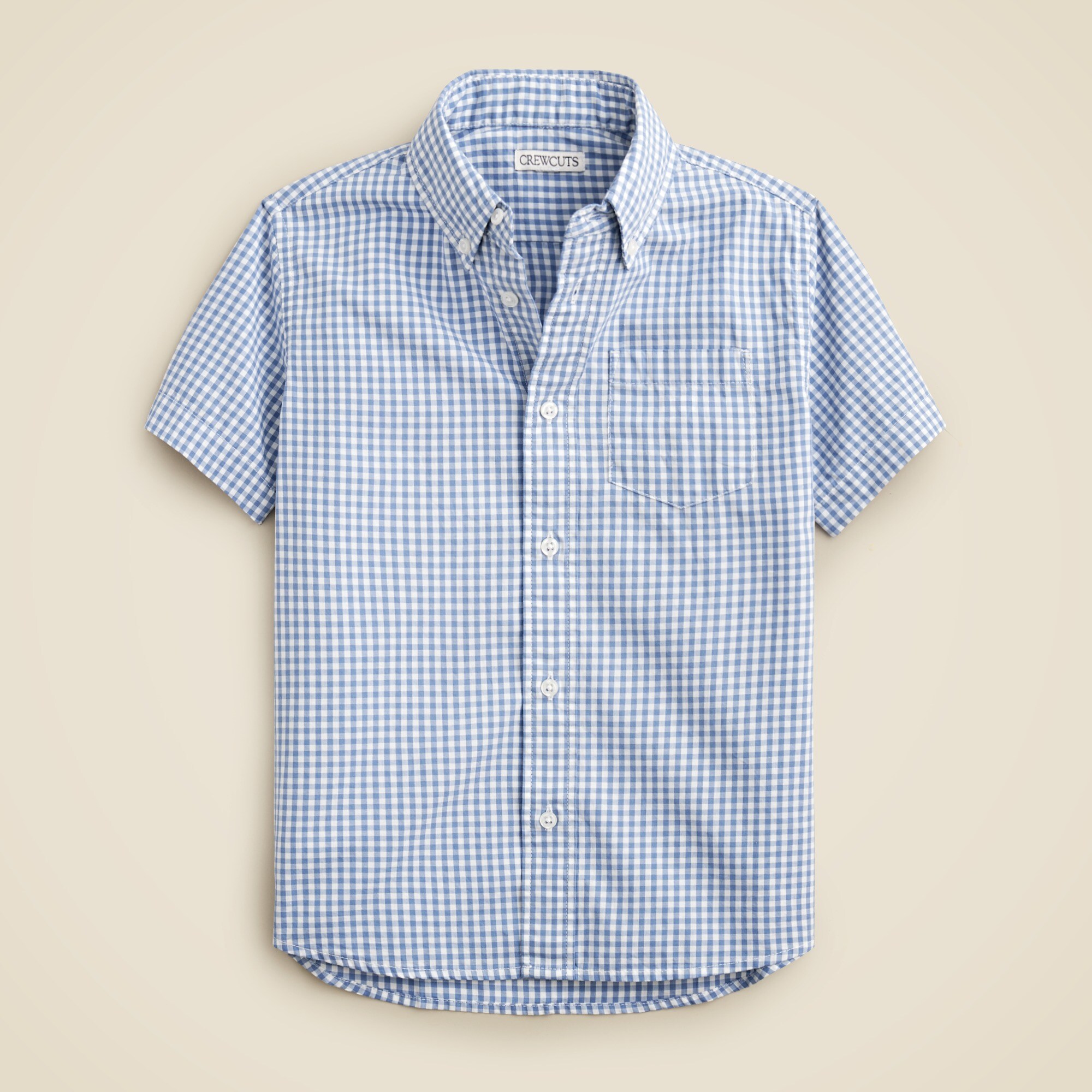  Kids' washed short-sleeve stretch poplin button-down in gingham