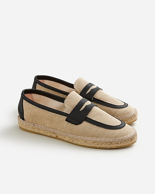 womens Made-in-Spain loafer espadrilles in linen blend and leather