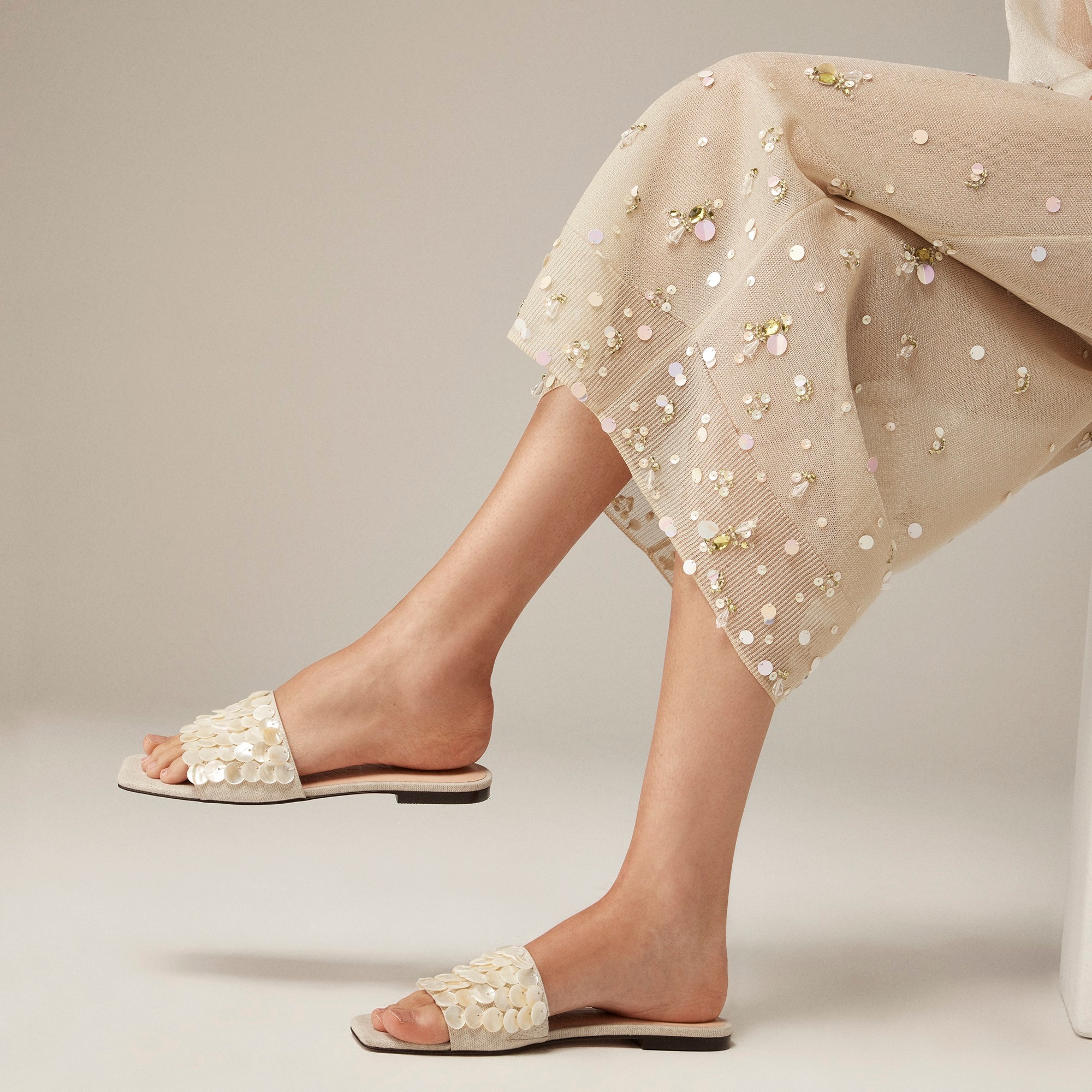 womens New Capri slide sandals with mother-of-pearl paillettes