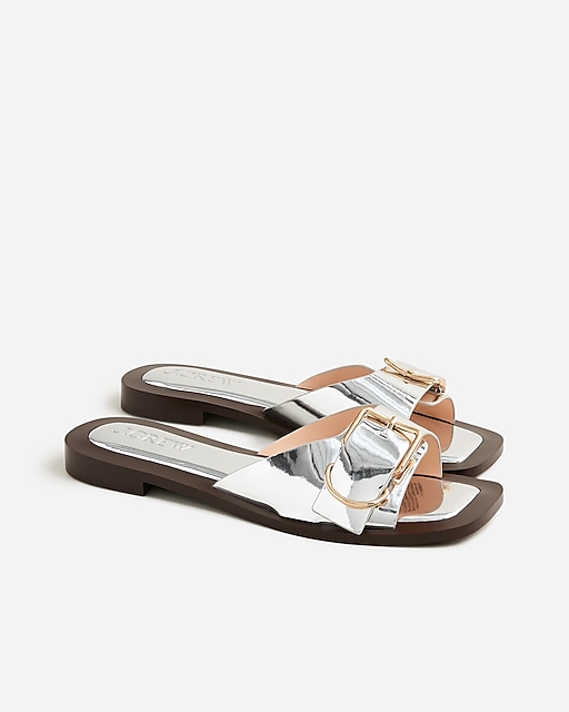 womens Callie buckle slides in metallic leather