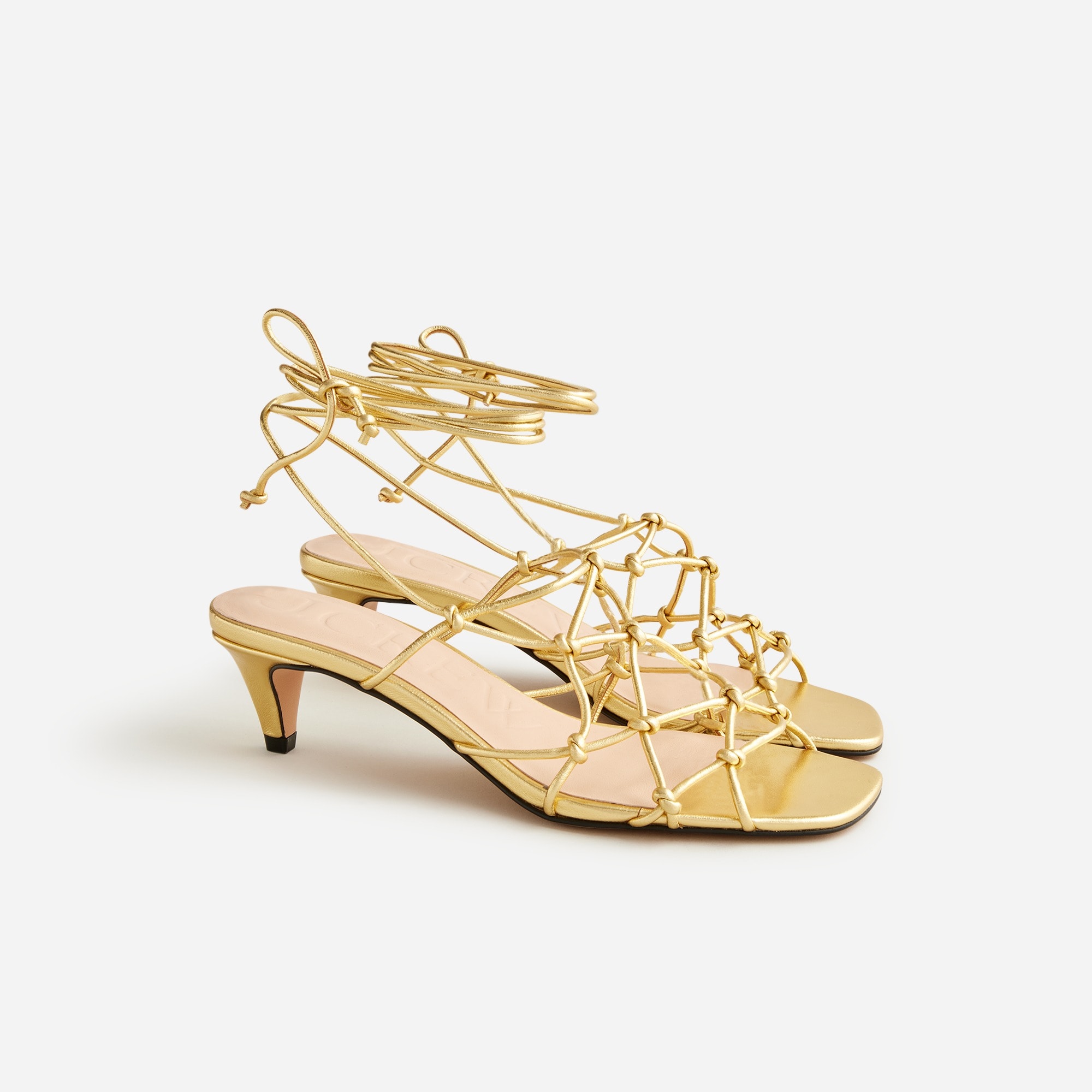  Pre-order Zadie knotted lace-up kitten heels in metallic leather