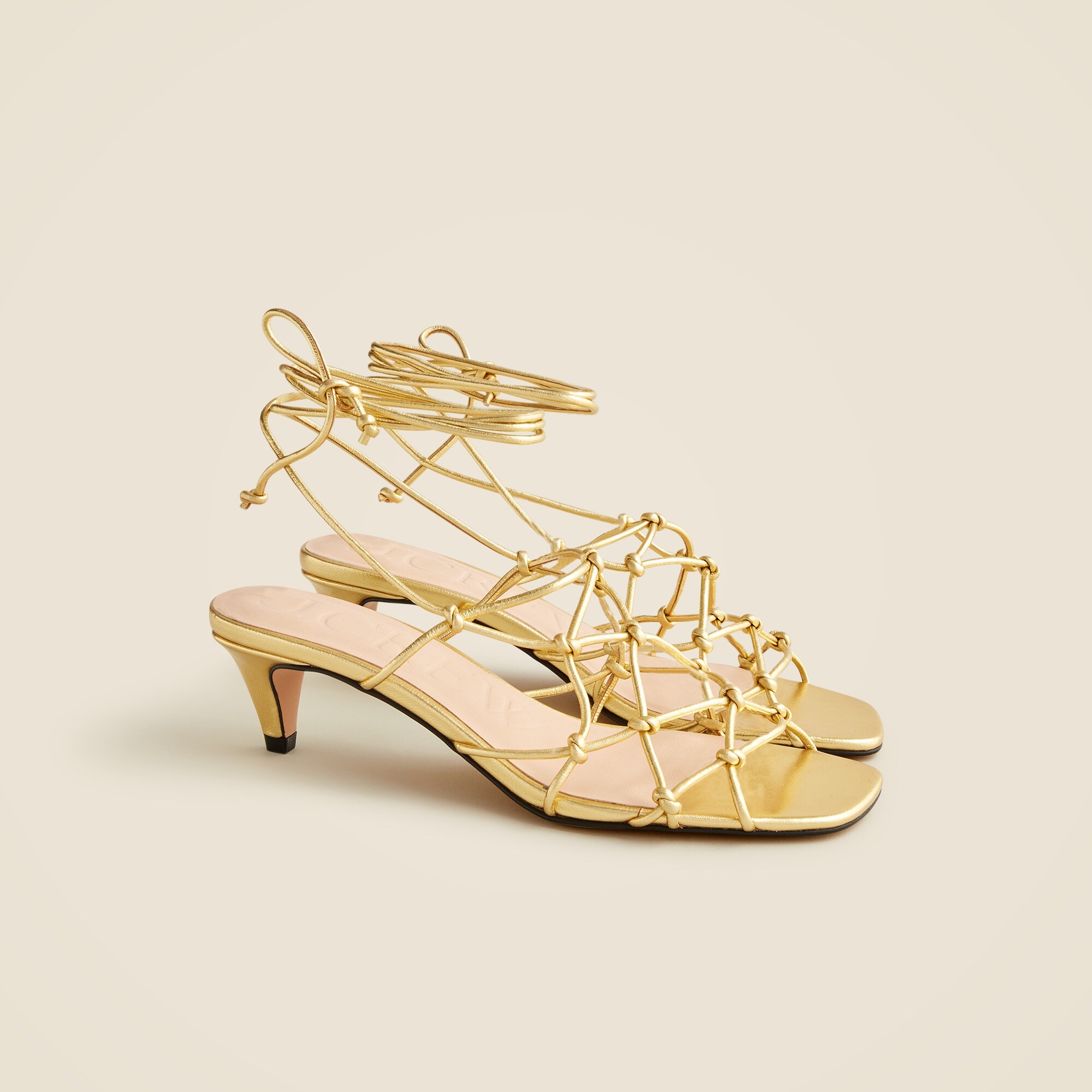  Pre-order Zadie knotted lace-up kitten heels in metallic leather