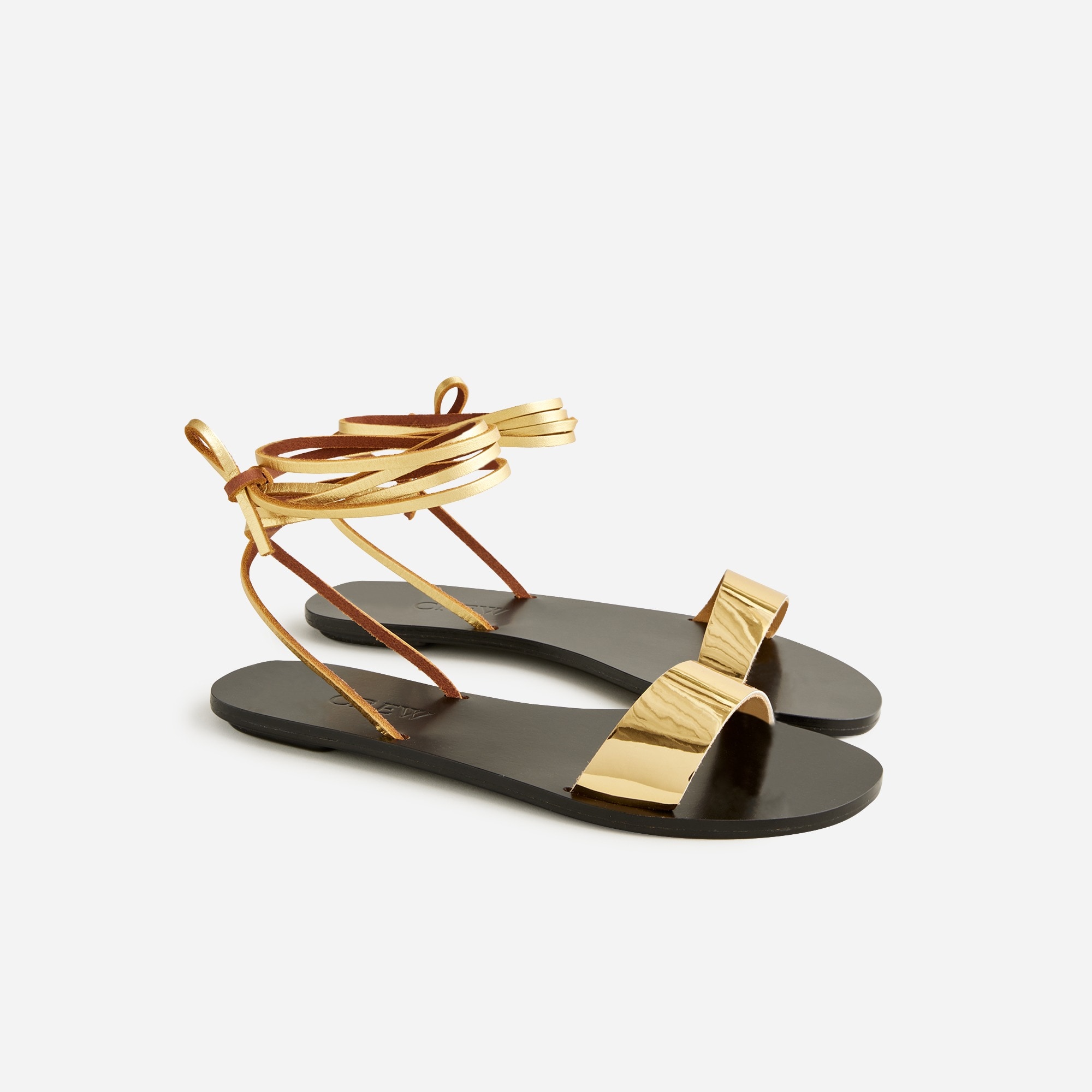 womens Made-in-Italy lace-up sandals in metallic leather