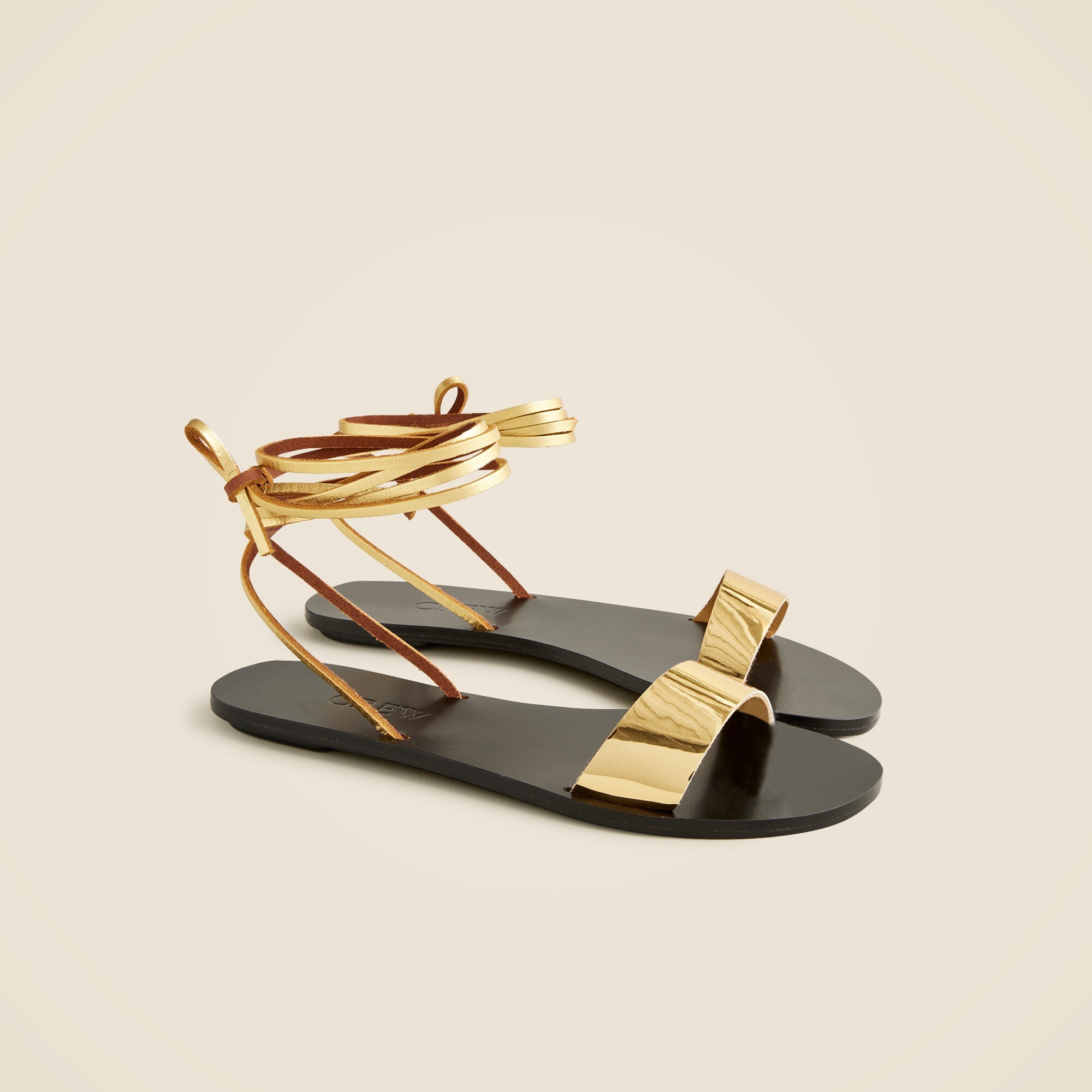 womens Made-in-Italy lace-up sandals in metallic leather