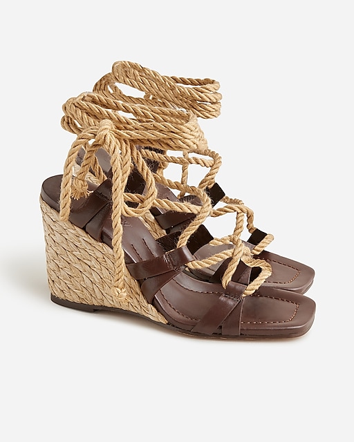 womens Made-in-Spain rope lace-up high-heel sandals in leather