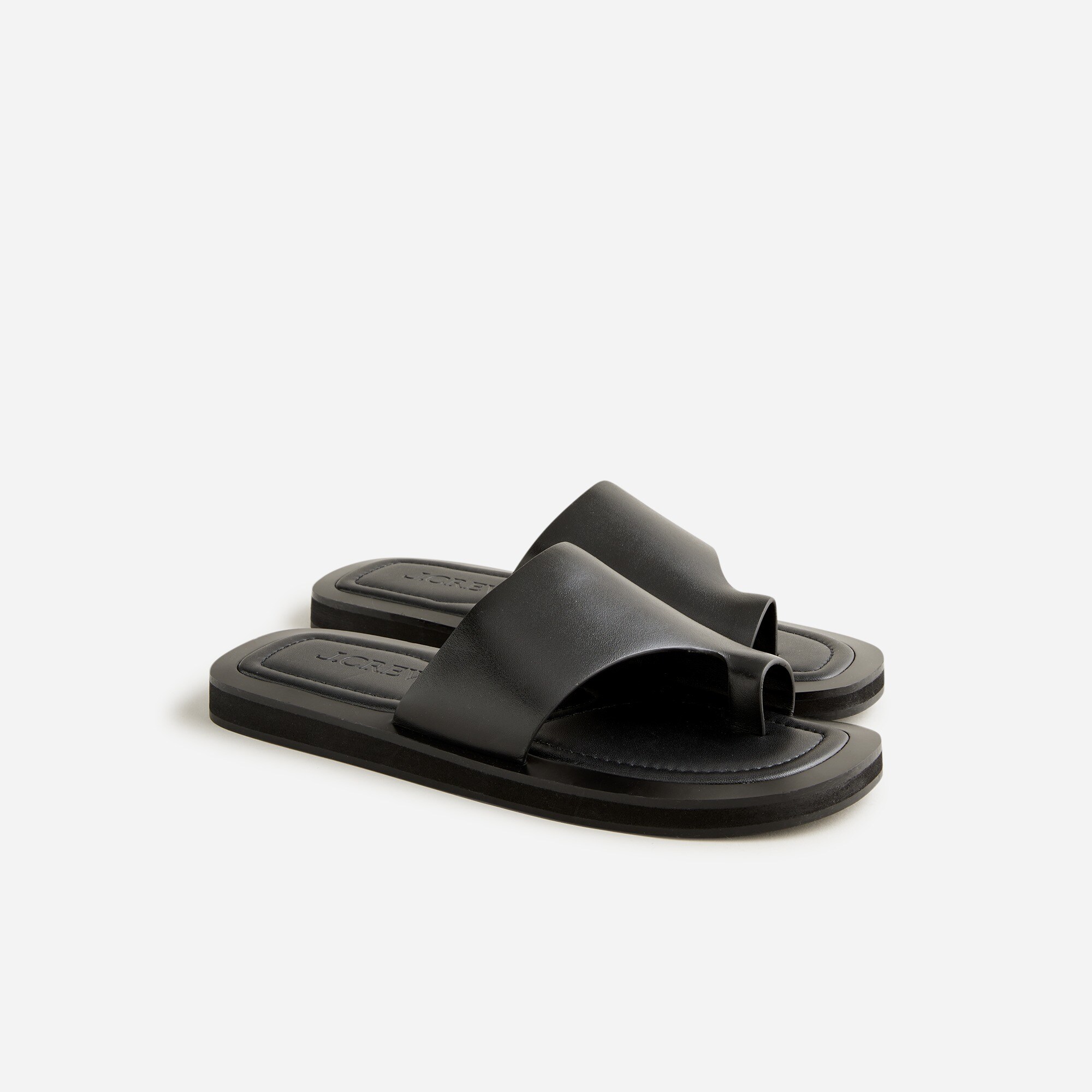 Toe-ring slide sandals in leather