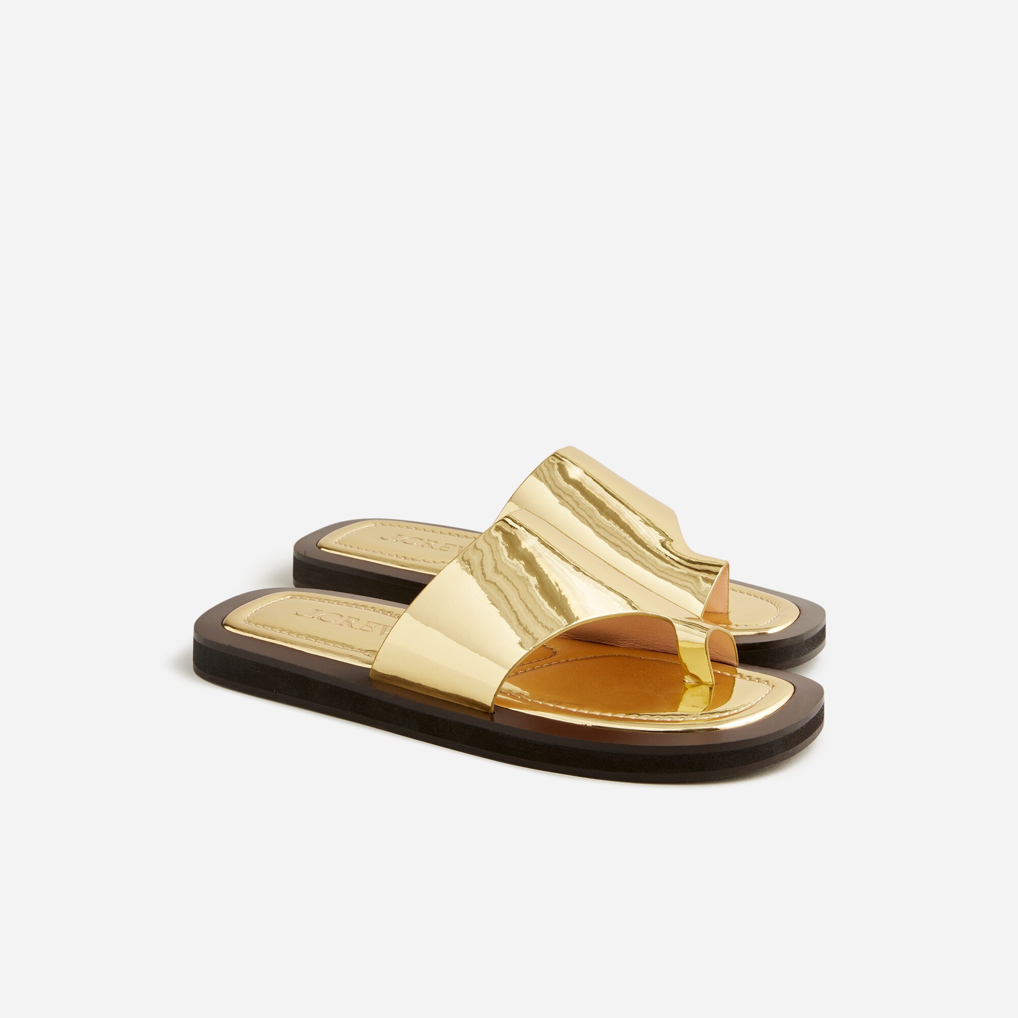 Toe-ring slide sandals in metallic leather