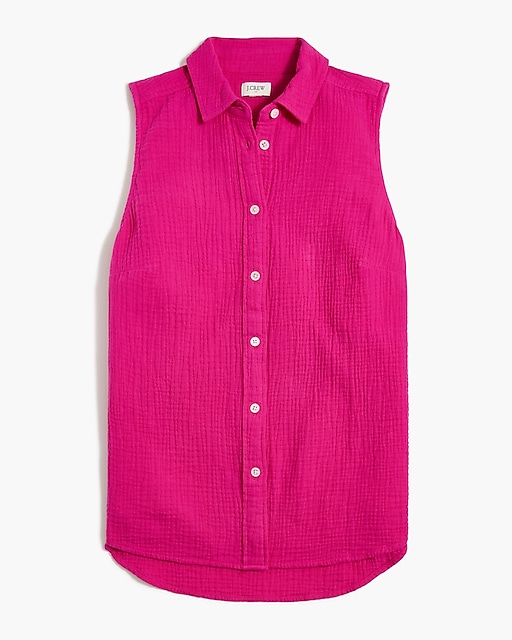 womens Sleeveless gauze button-up shirt
