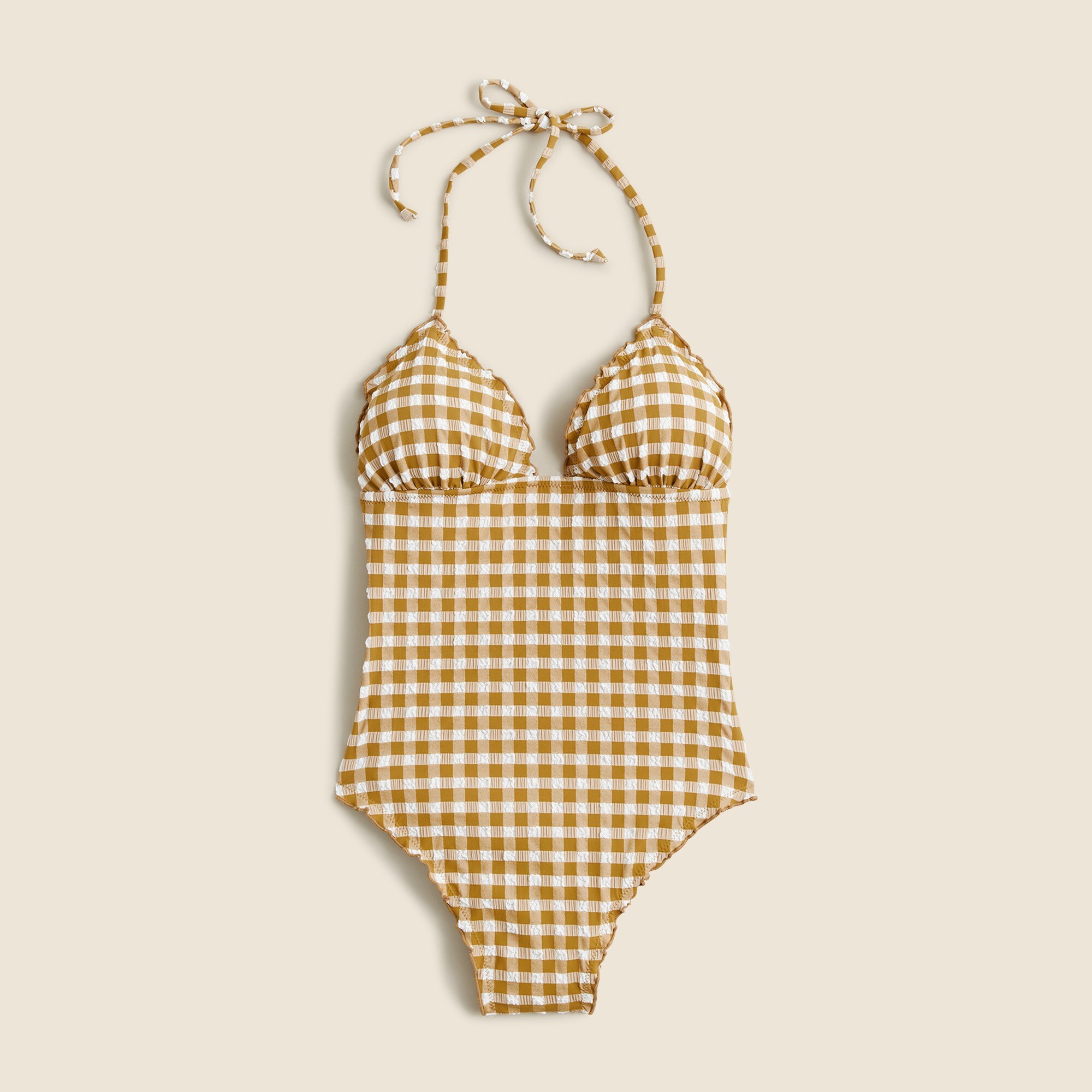 Ruched plunge one-piece swimsuit in gingham