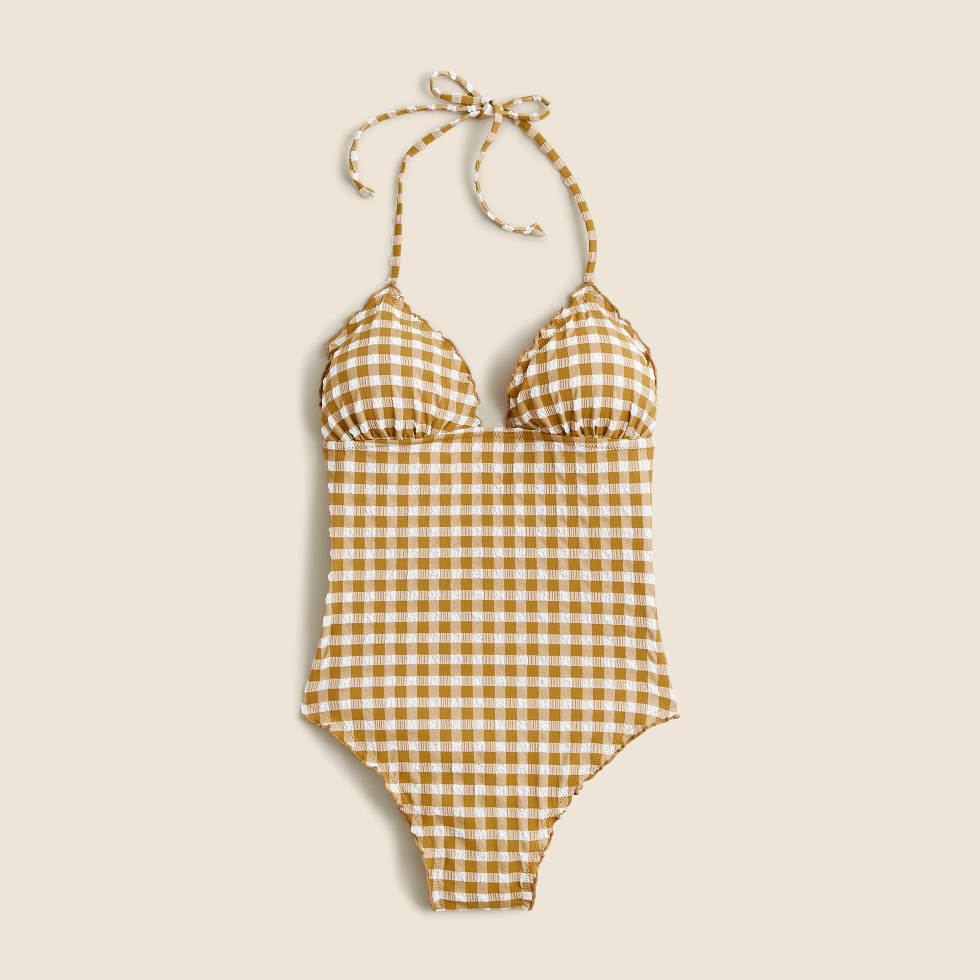 Ruched plunge one-piece swimsuit in gingham
