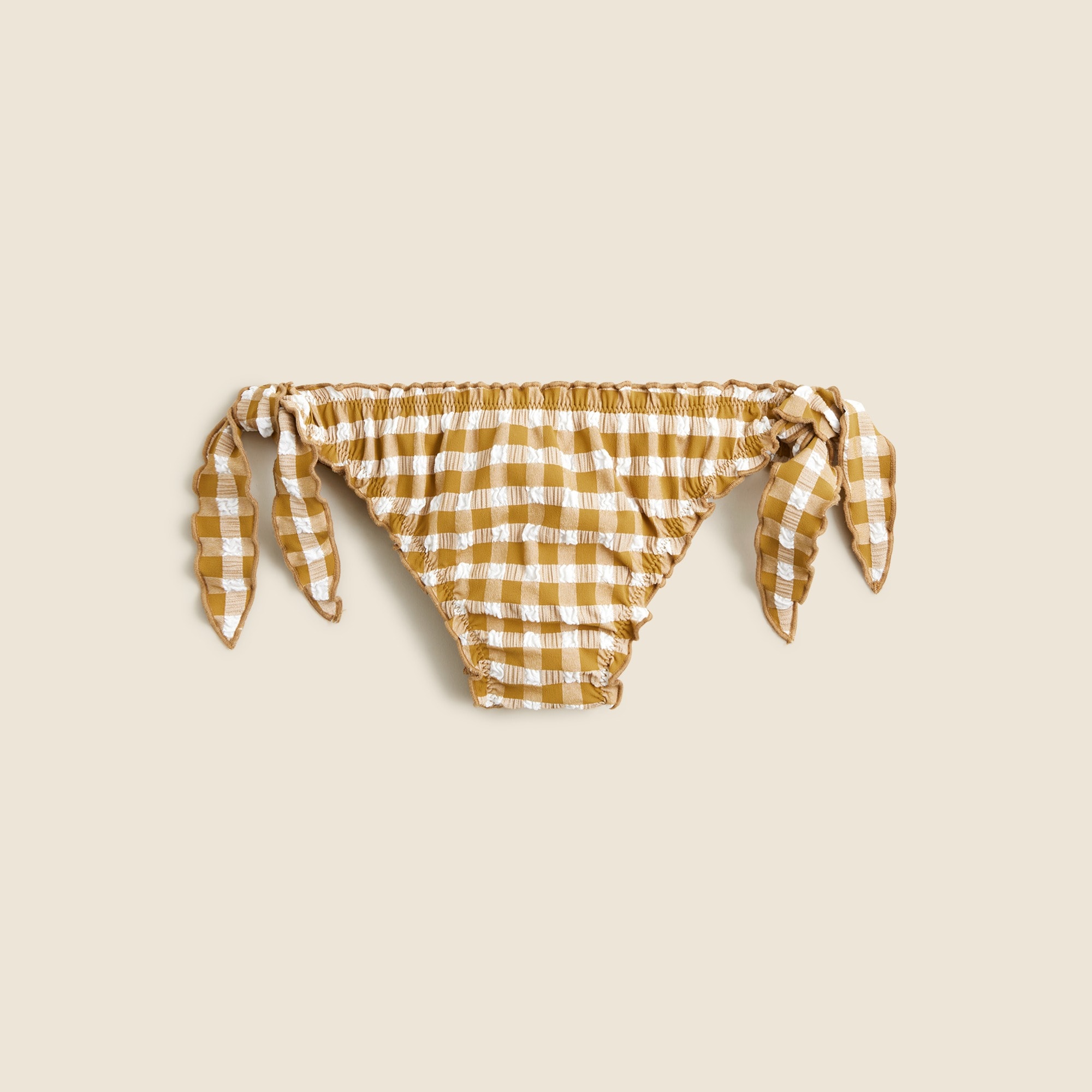 Lettuce-trim string bikini bottom in gingham