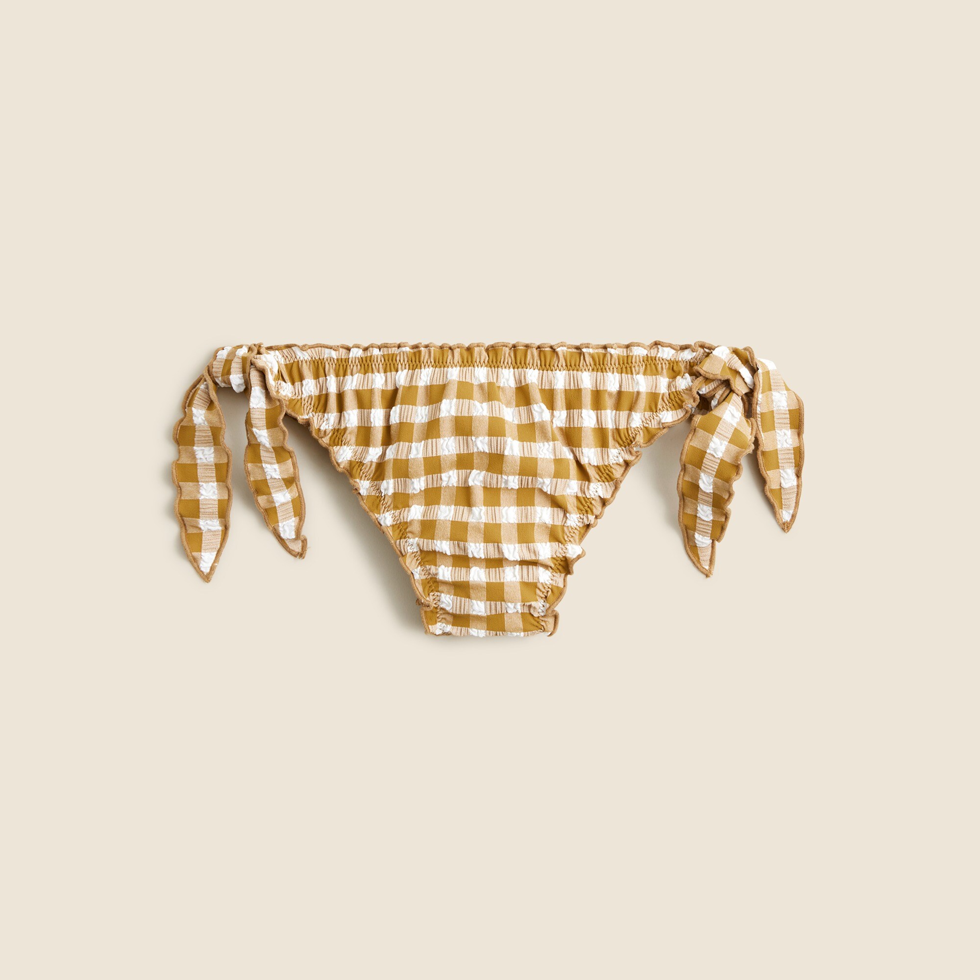 Lettuce-trim string bikini bottom in gingham
