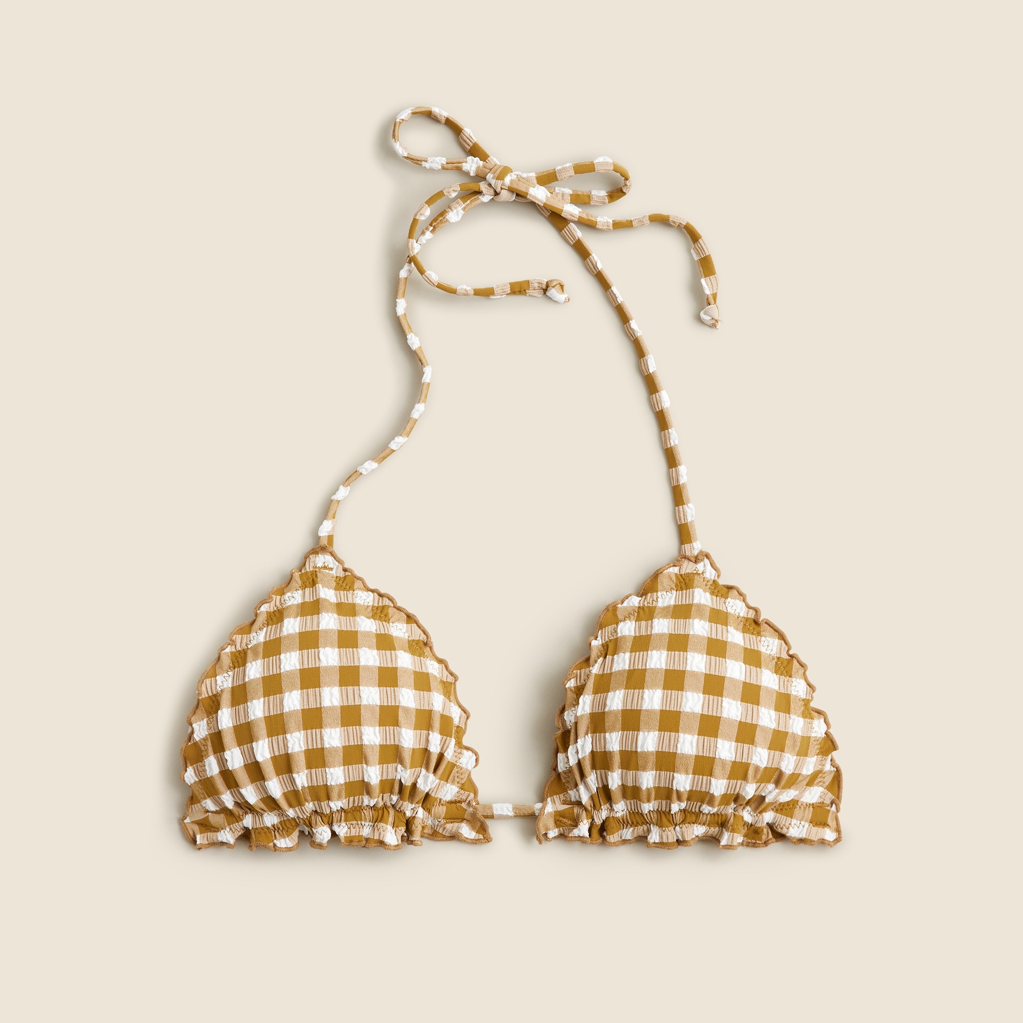 Lettuce-trim bikini top in gingham