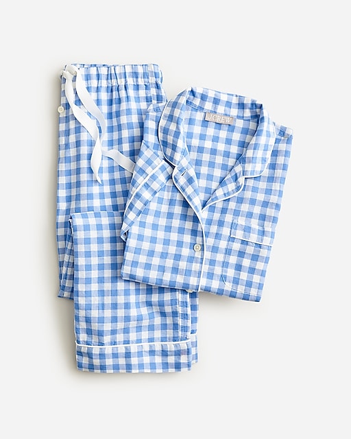 womens Pajama set in gingham linen-cotton blend