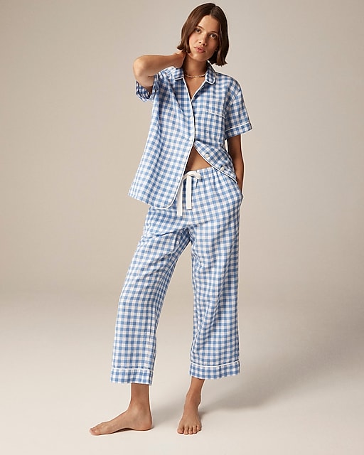  Pajama set in gingham linen-cotton blend