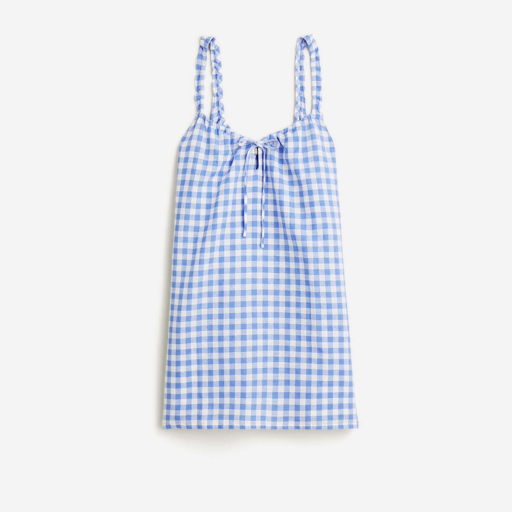 Ruffle-strap Sleep Dress In Gingham Linen-cotton Blend For Women | J.Crew