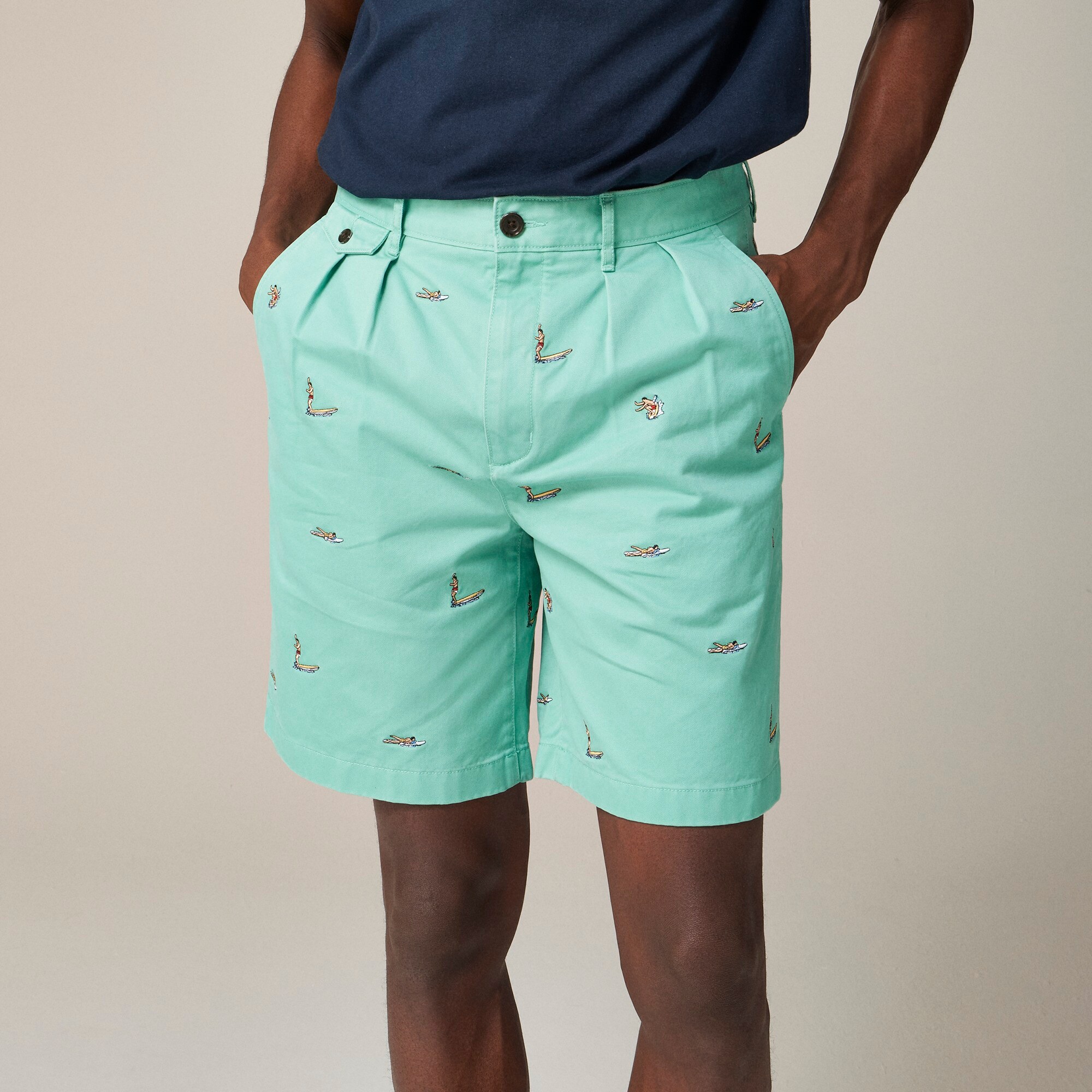 j.crew: beams plus x j.crew 8.5'' pleated chino short with surfer embroidery for men