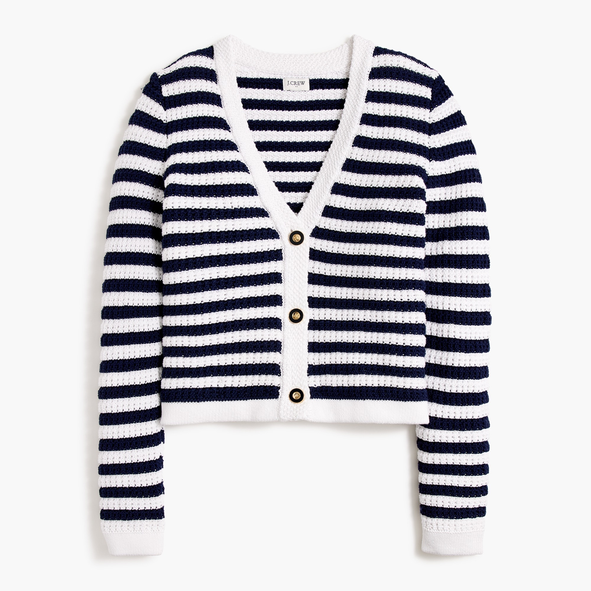 Striped knit V-neck cardigan sweater