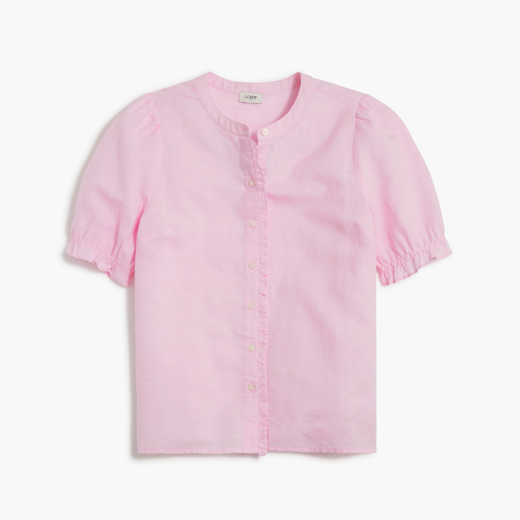 Factory: Linen-blend Ruffle Top With Puff Sleeves For Women