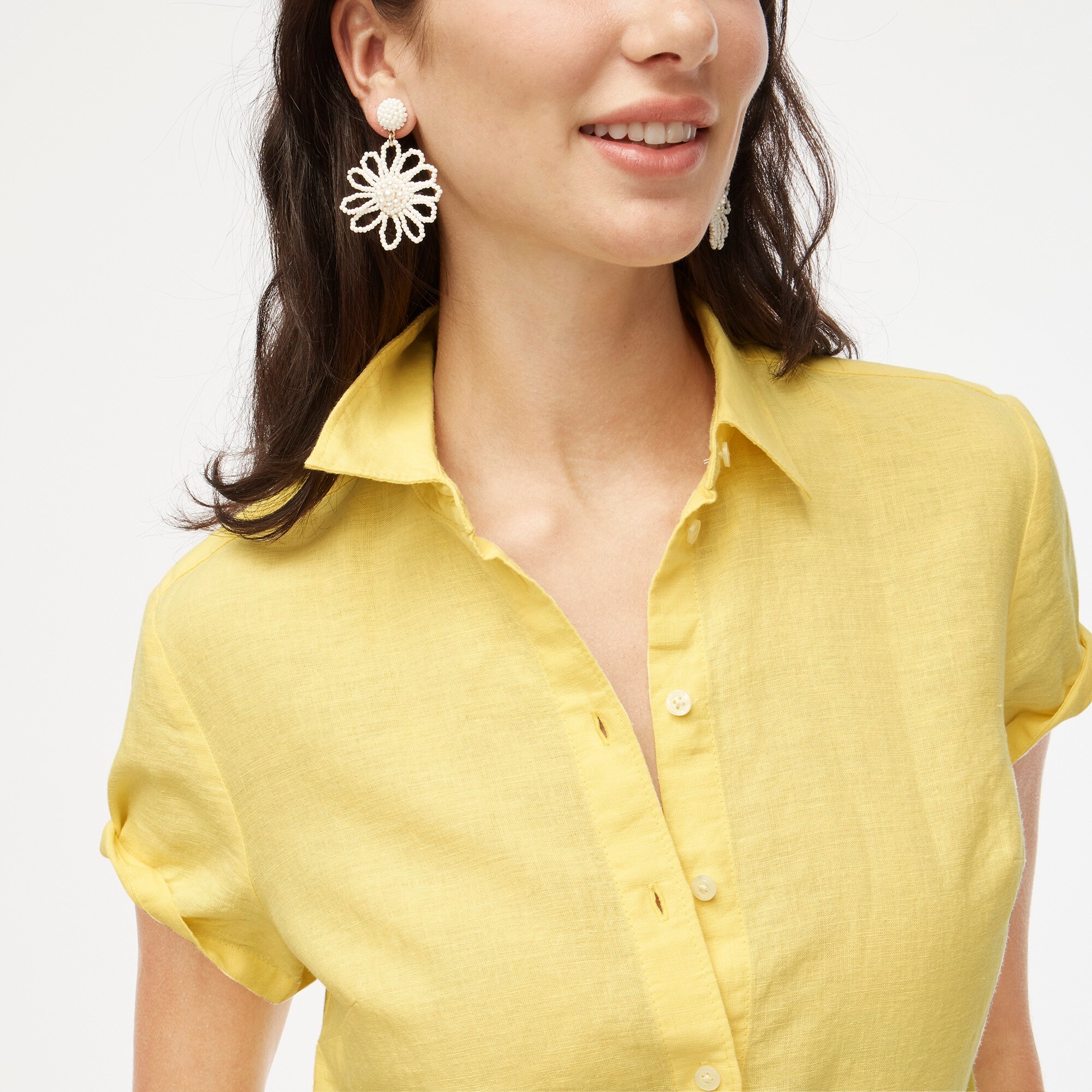  Short-sleeve linen-blend button-up shirt