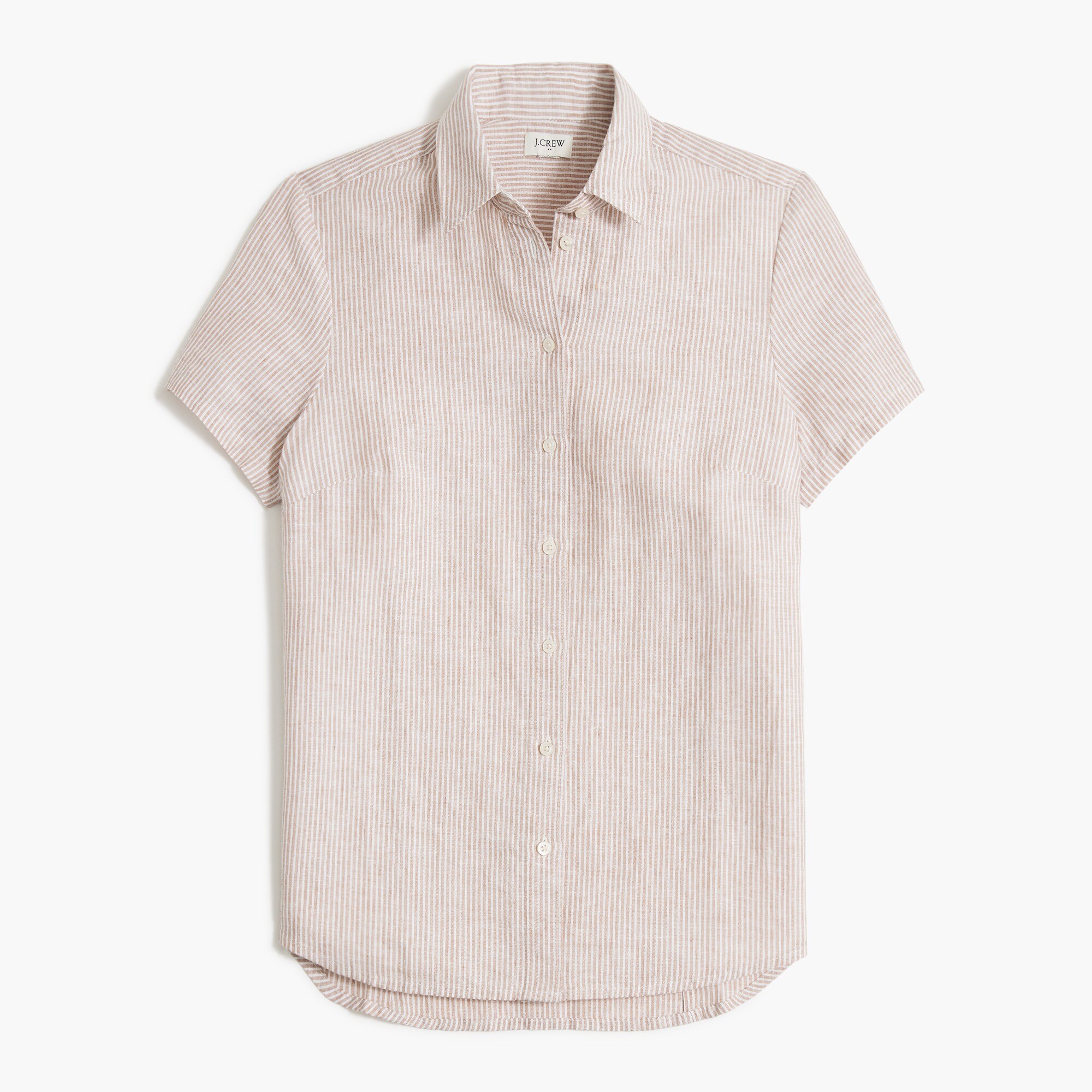 Striped short-sleeve linen-blend button-up shirt