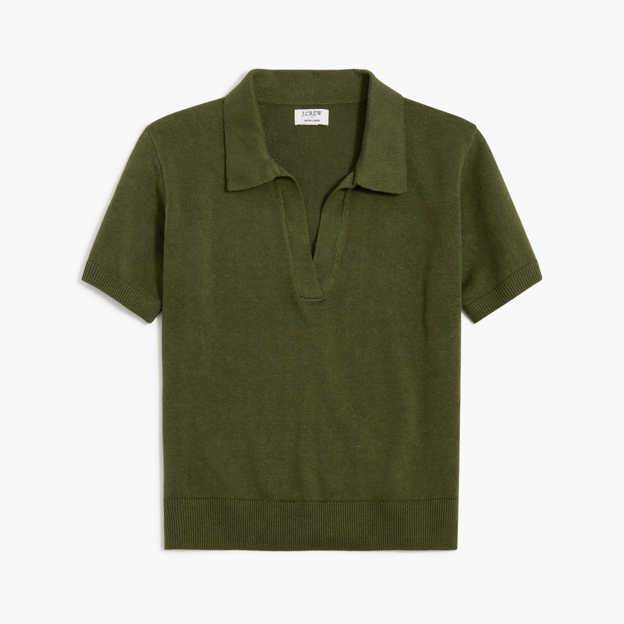 Linen-blend short-sleeve polo sweater
