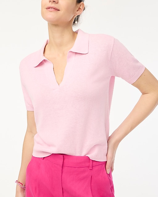  Linen-blend short-sleeve polo sweater