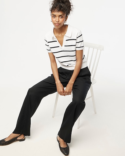  Striped linen-blend short-sleeve polo sweater